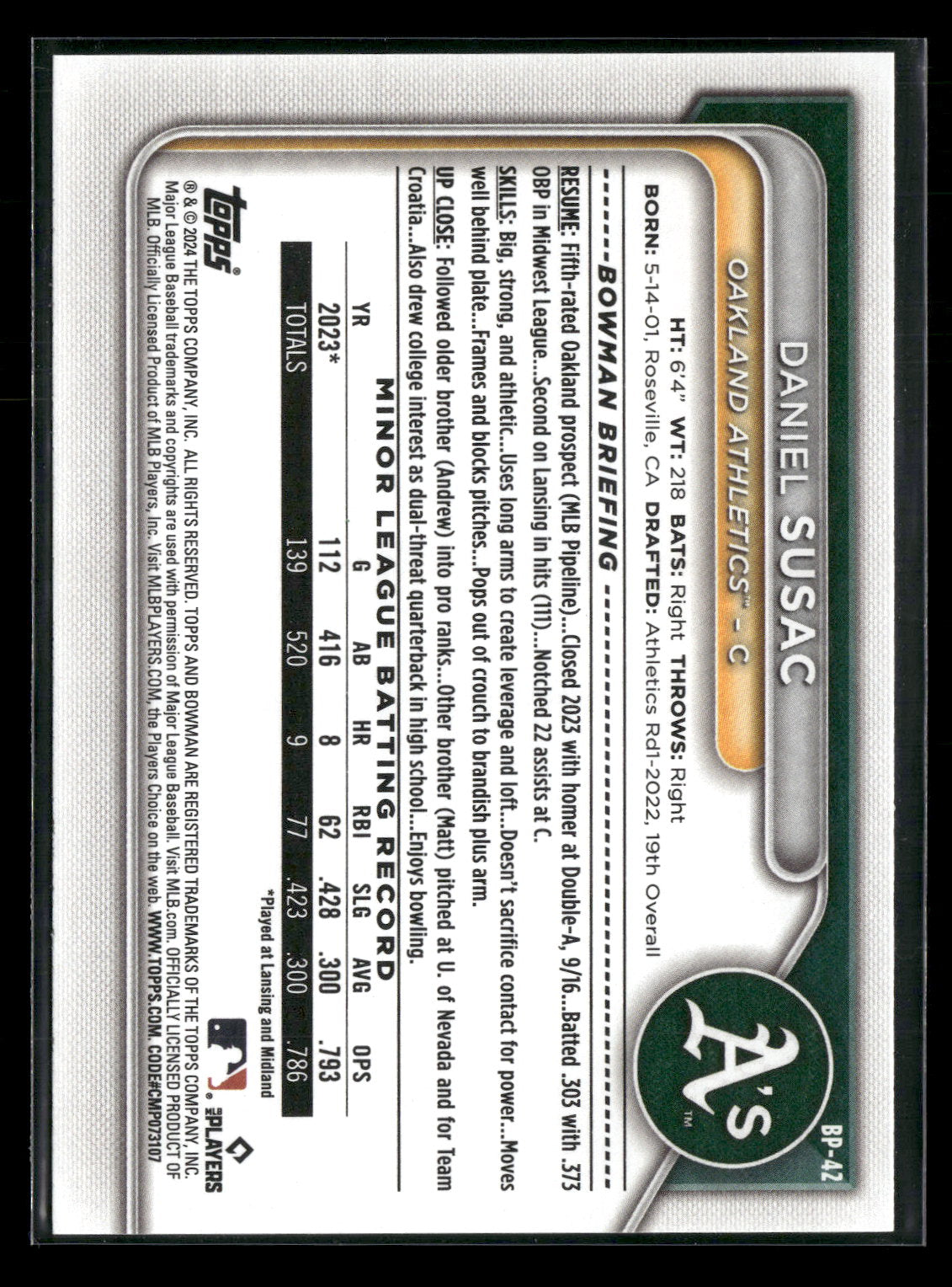 2024 Bowman Daniel Susac #BP-42