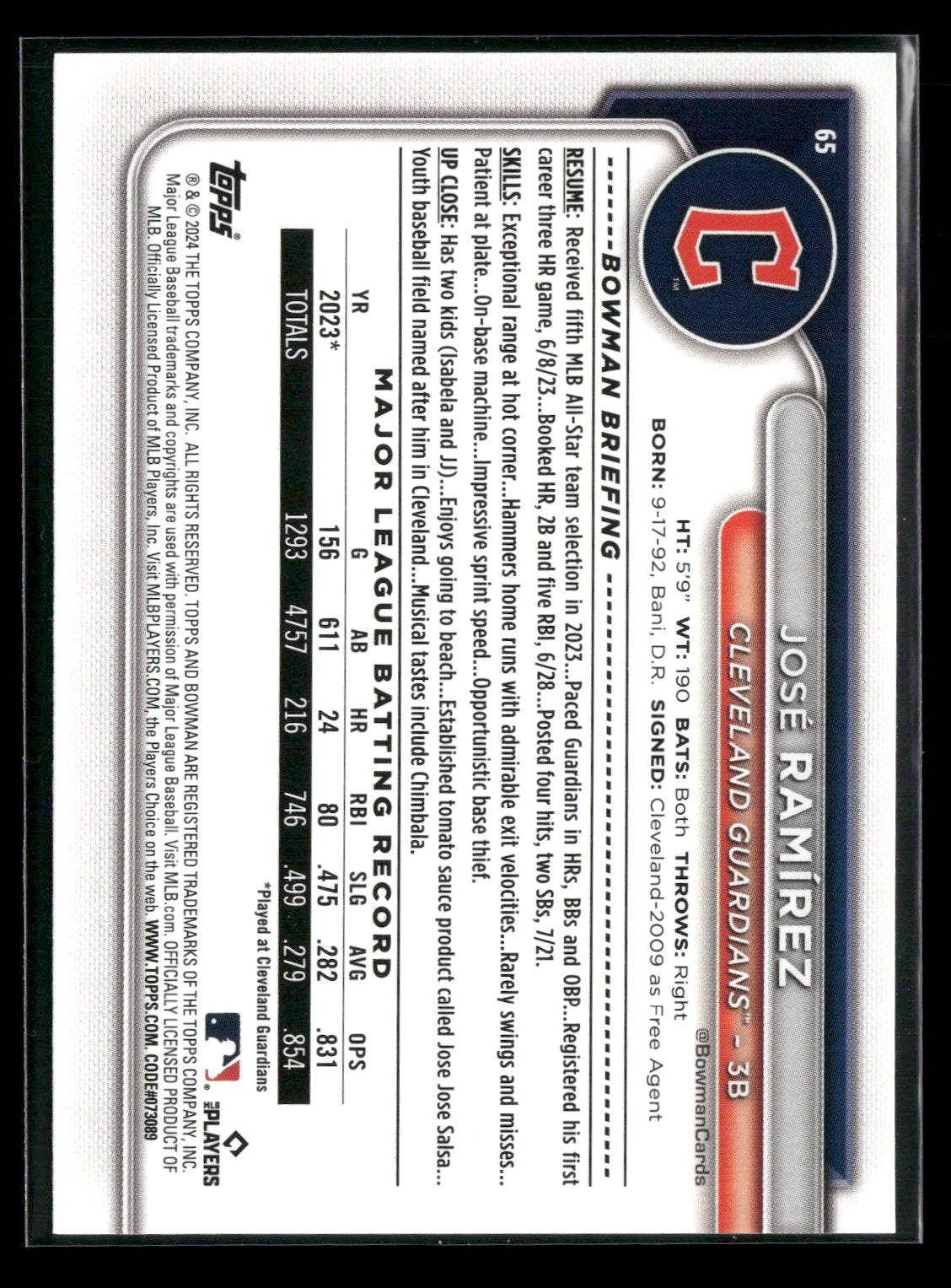 2024 Bowman José Ramírez #65