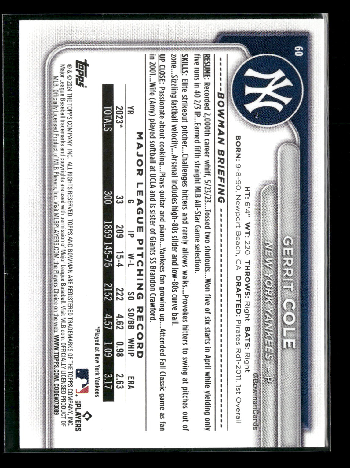 2024 Bowman Gerrit Cole #60
