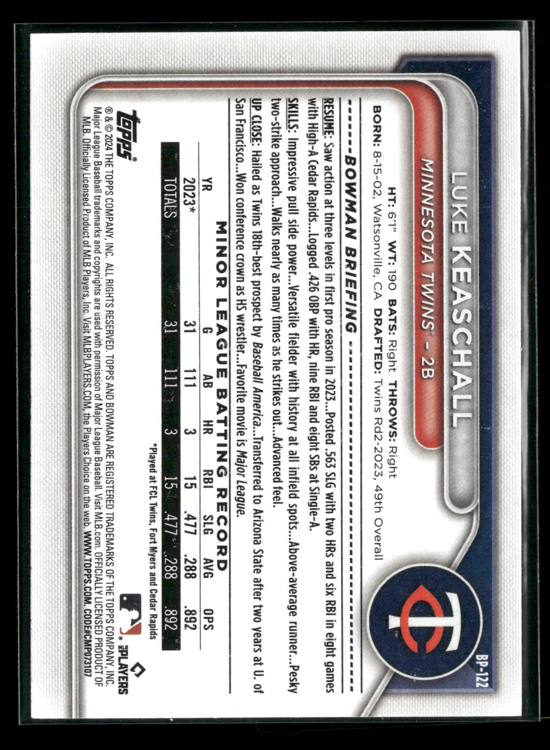 2024 Bowman Luke Keaschall #BP-122