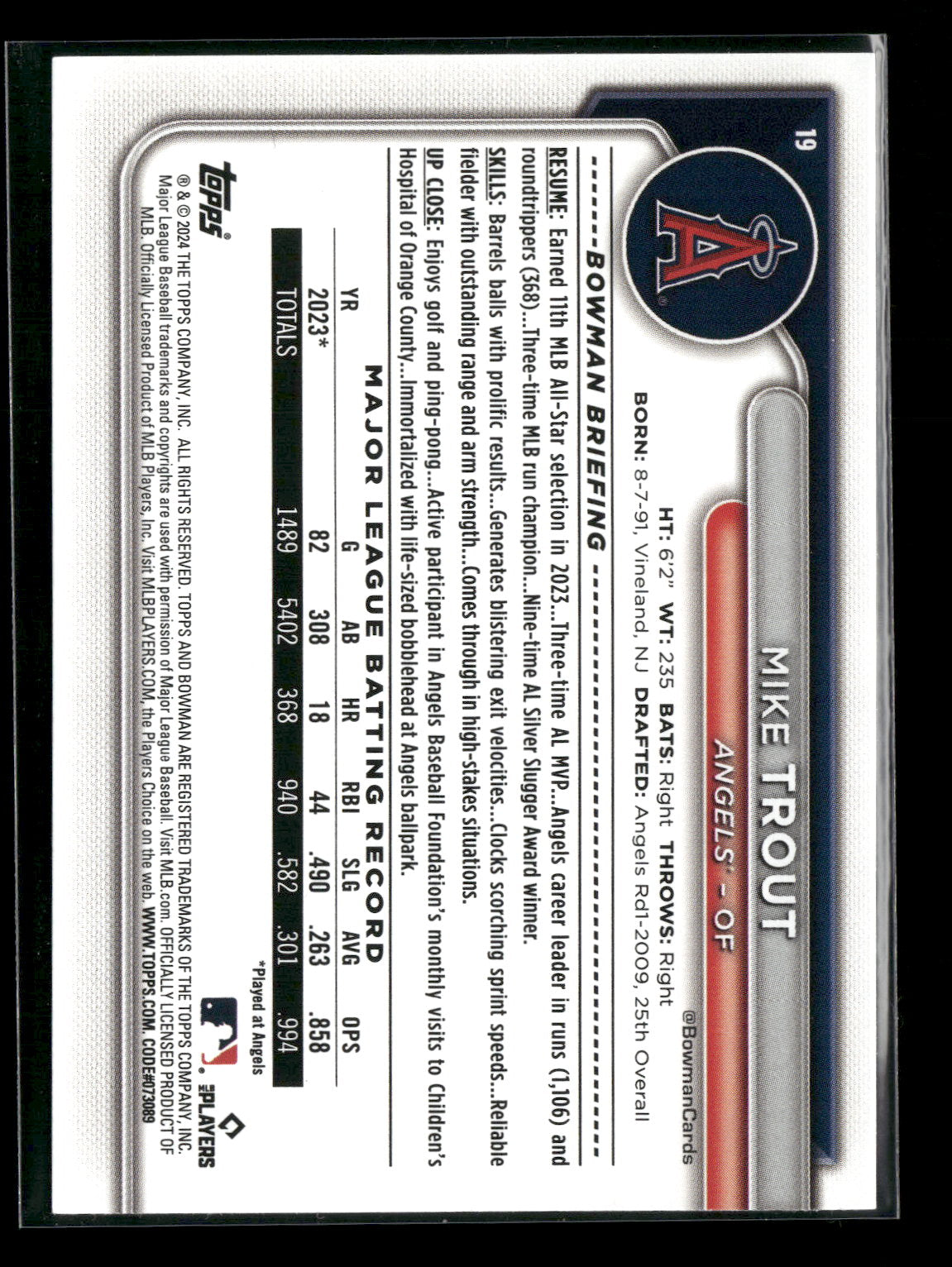 2024 Bowman Mike Trout #19