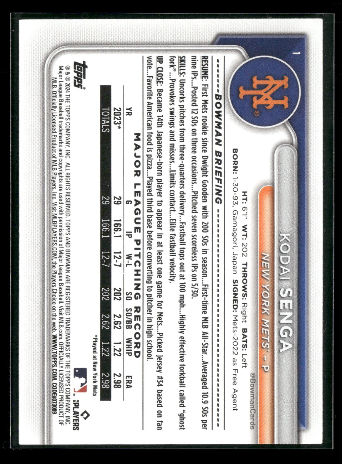 2024 Bowman Kodai Senga #1
