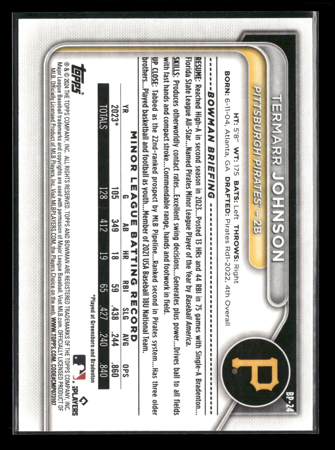 2024 Bowman Termarr Johnson #BP-24
