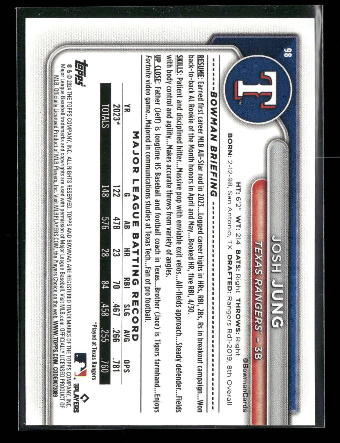 2024 Bowman Josh Jung #98