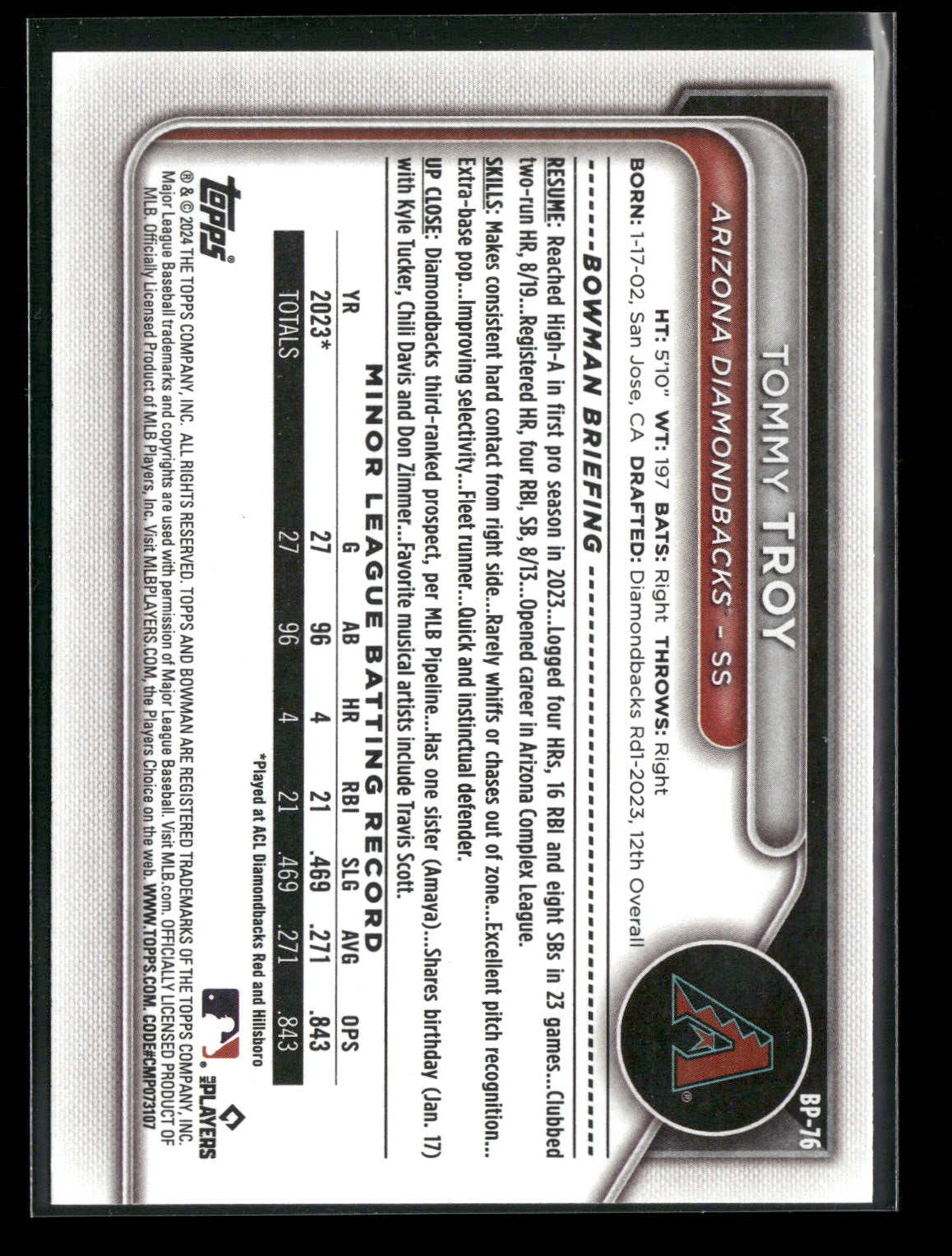 2024 Bowman Tommy Troy #BP-76