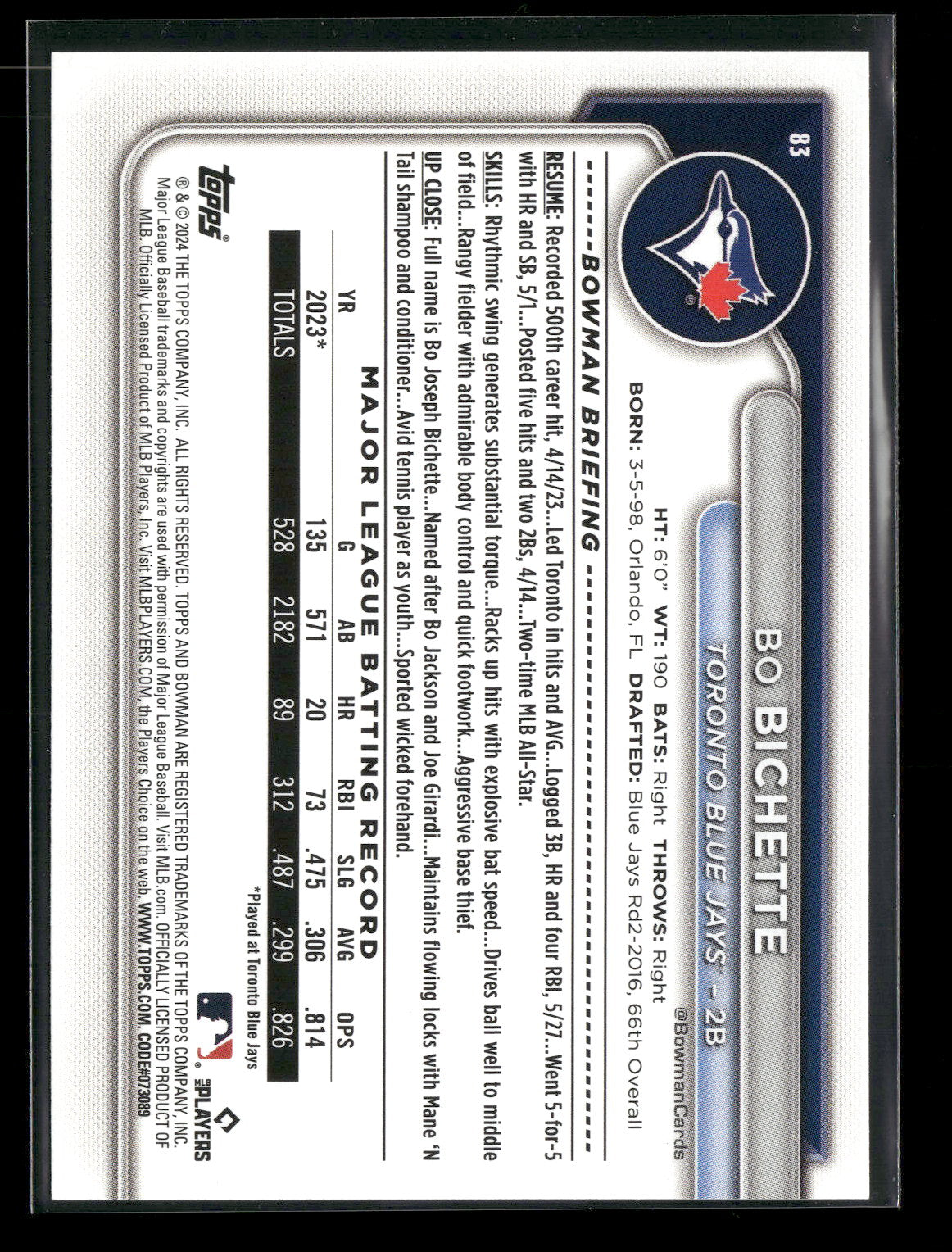 2024 Bowman Bo Bichette #83