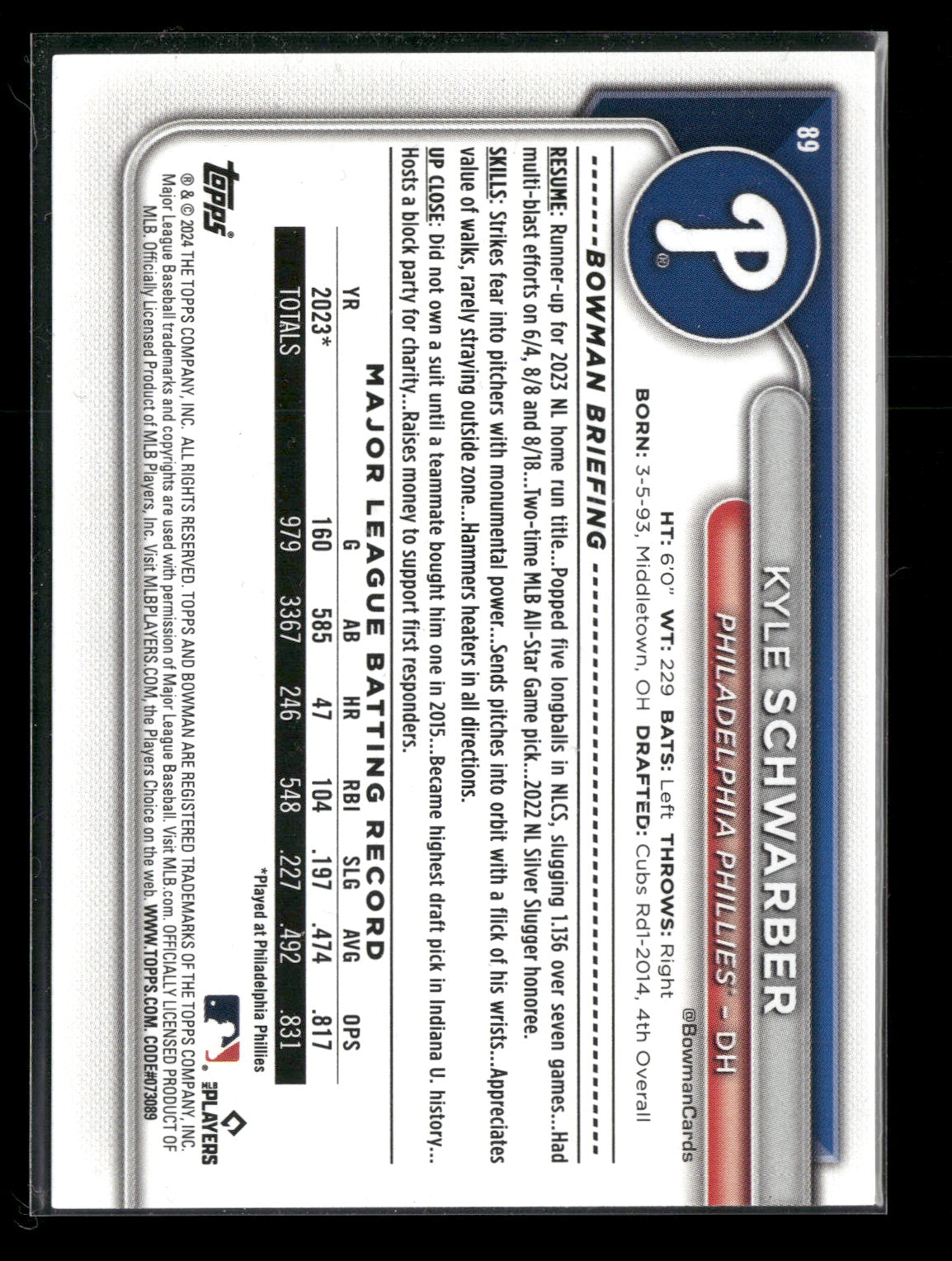 2024 Bowman Kyle Schwarber #89