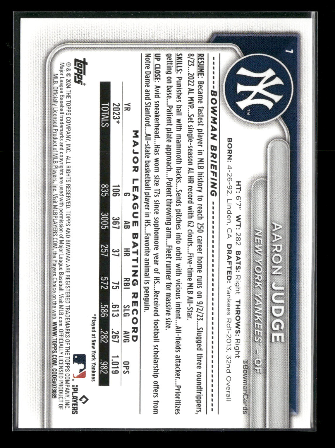 2024 Bowman Aaron Judge #7