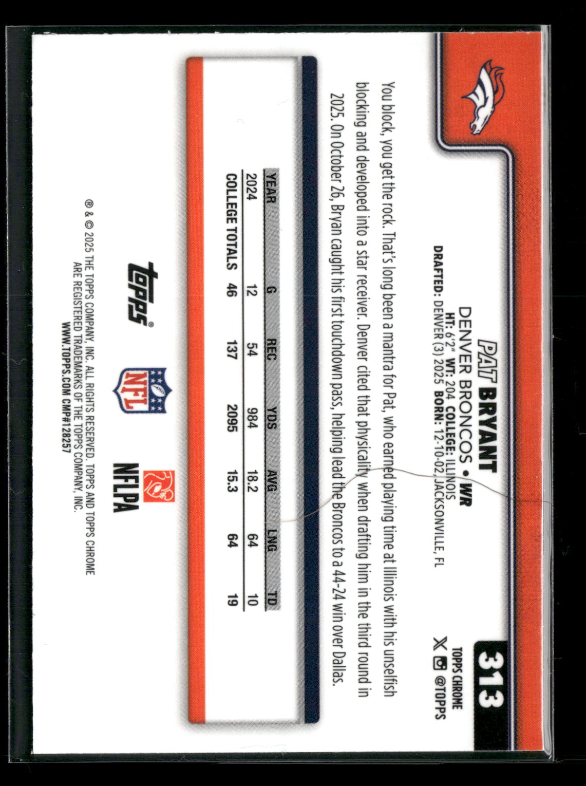 2025 Topps Chrome Football Pat Bryant #313 RC