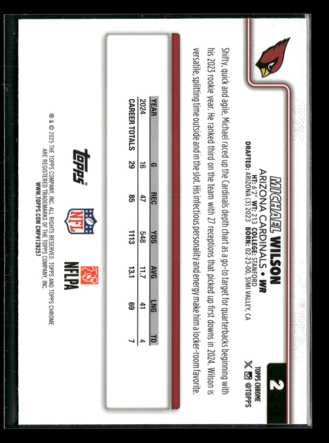 2025 Topps Chrome Football Michael Wilson #2