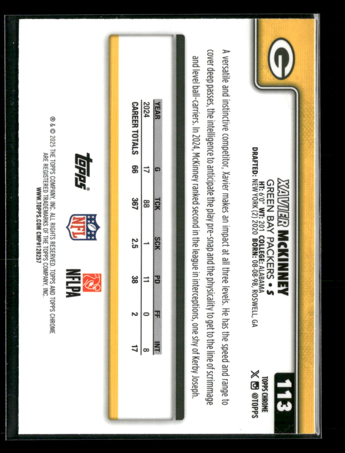 2025 Topps Chrome Football Xavier McKinney #113
