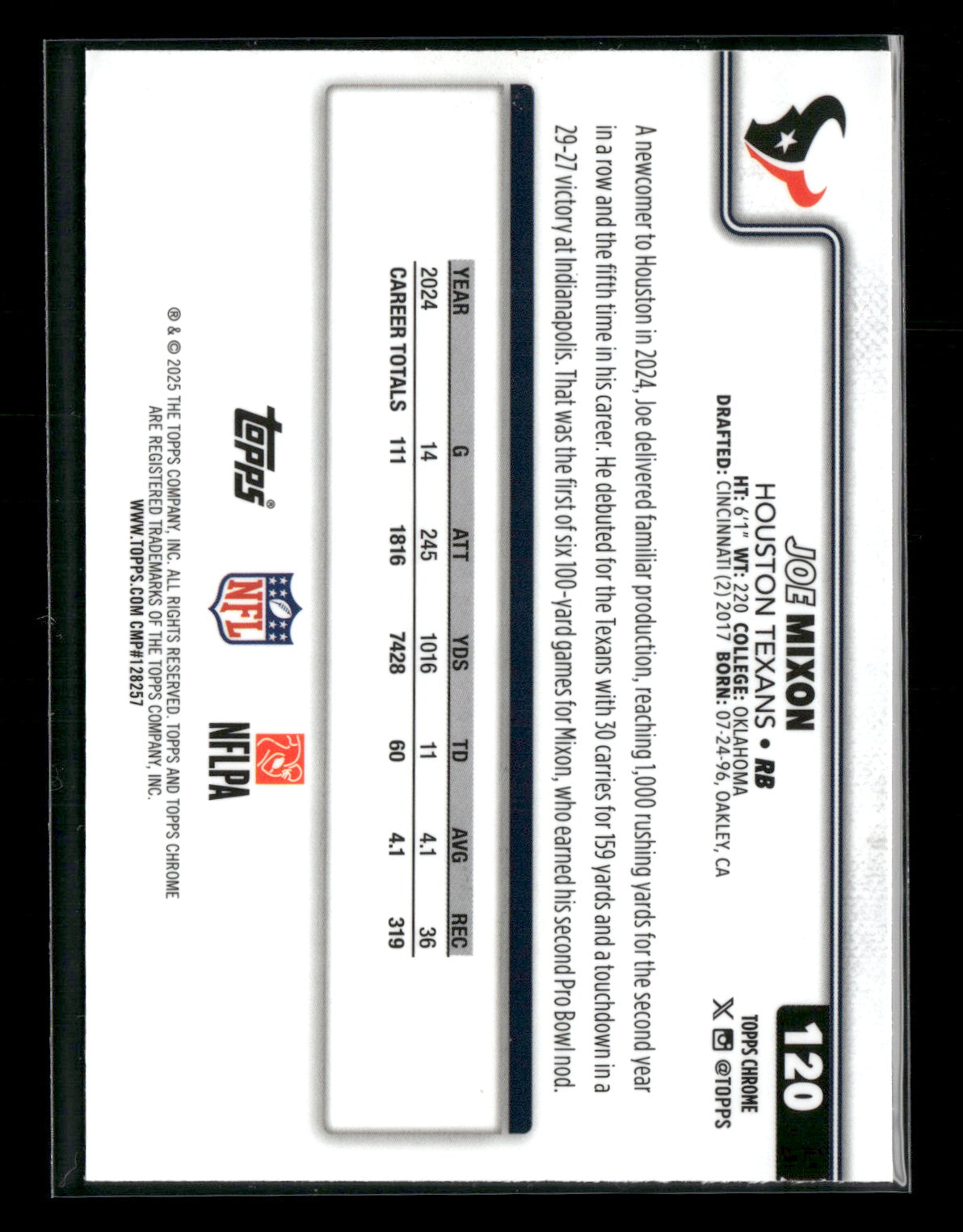 2025 Topps Chrome Football Joe Mixon #120