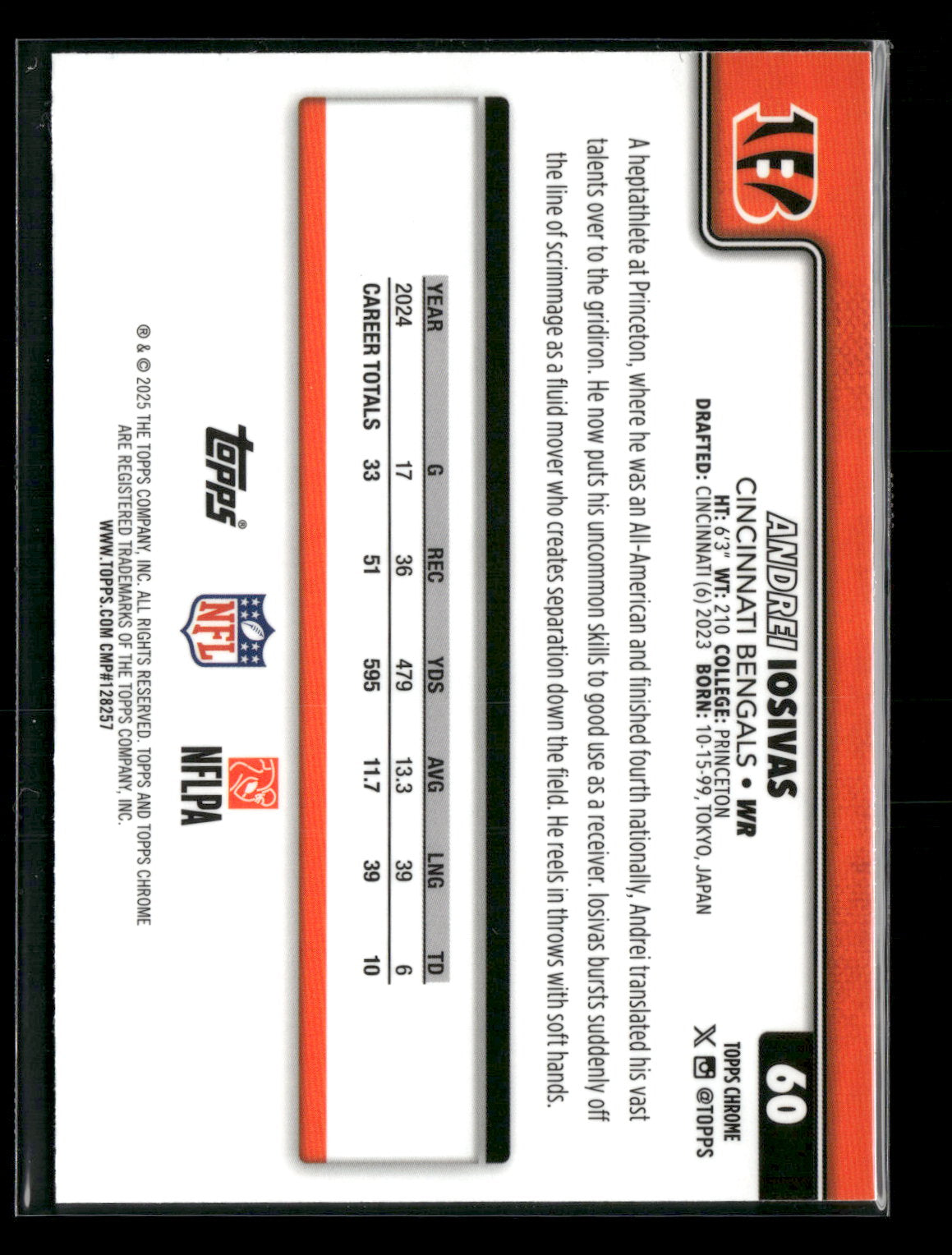 2025 Topps Chrome Football Andrei Iosivas #60