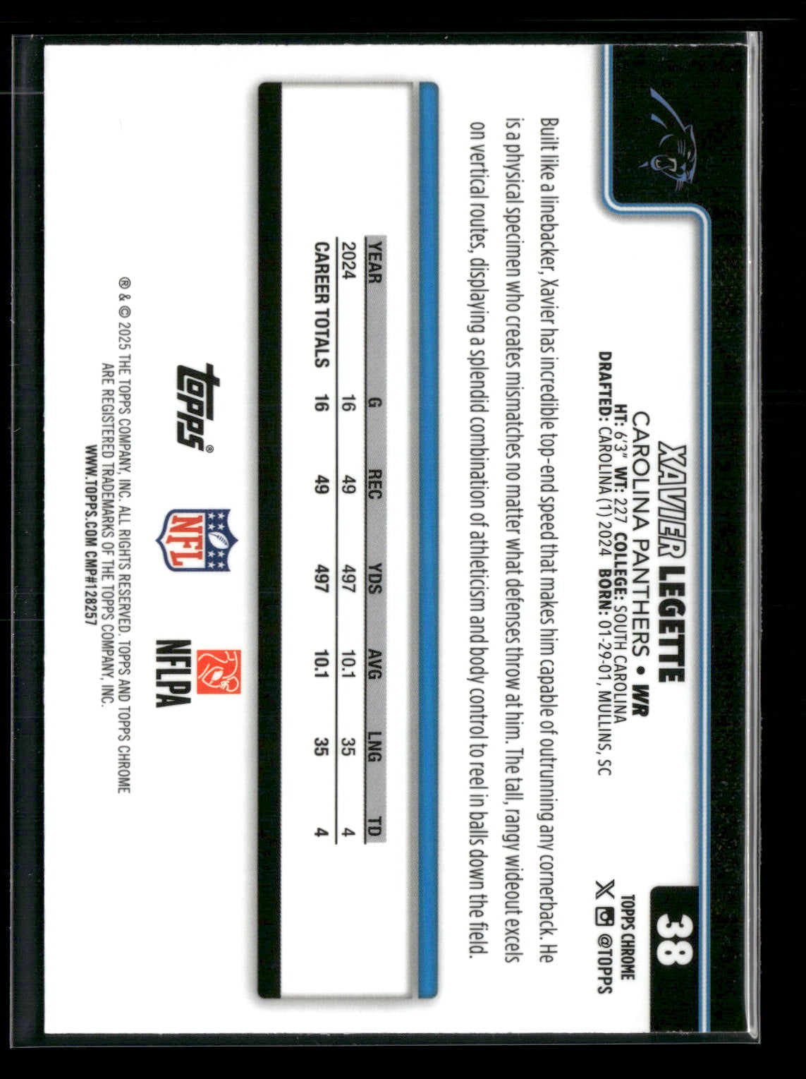 2025 Topps Chrome Football Xavier Legette #38
