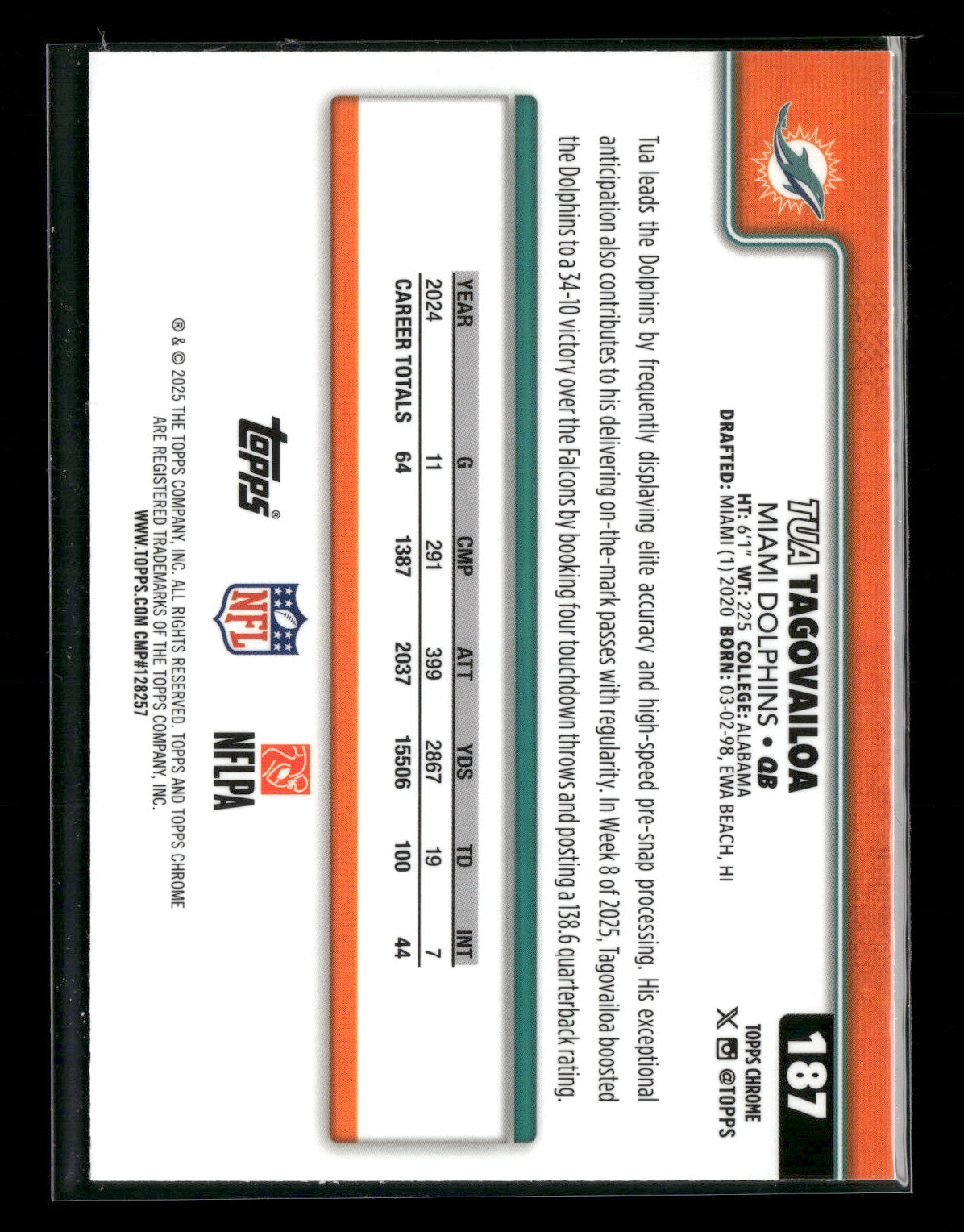 2025 Topps Chrome Football Tua Tagovailoa #187