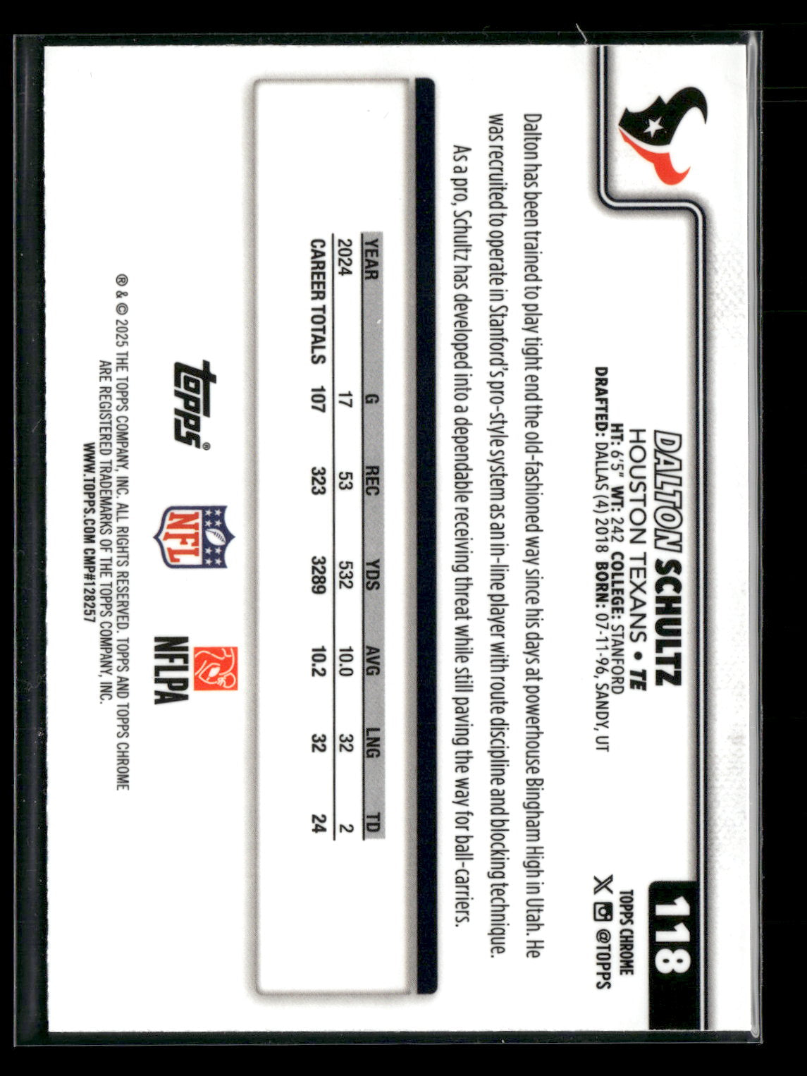 2025 Topps Chrome Football Dalton Schultz #118