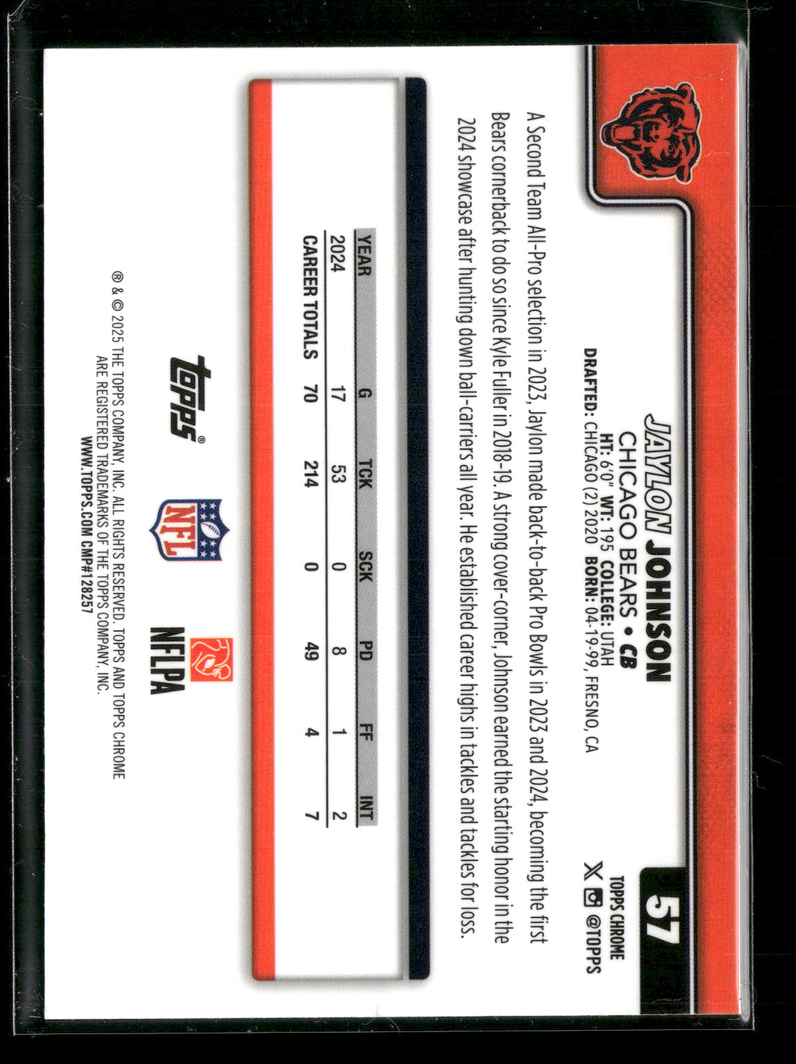 2025 Topps Chrome Football Jaylon Johnson #57 Pulsar Parallel
