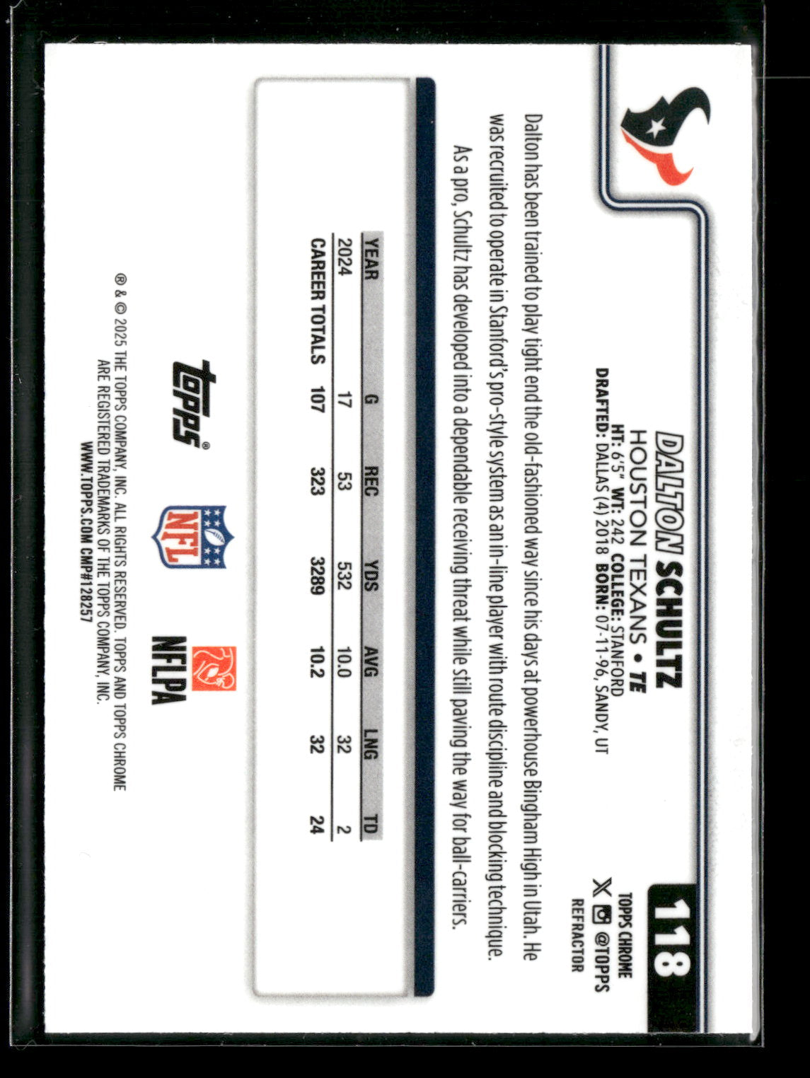 2025 Topps Chrome Football Dalton Schultz #118 Refractor