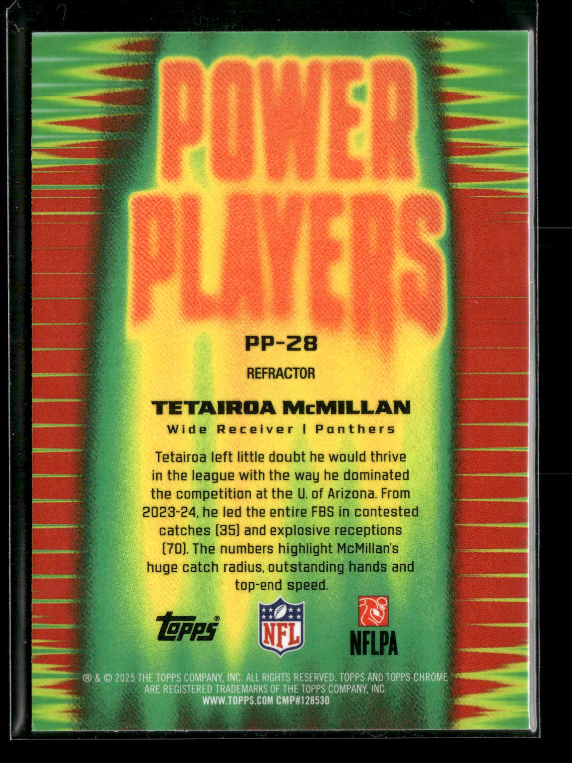 2025 Topps Chrome Football Tetairoa McMillan #PP-28 Refractor Power Players RC