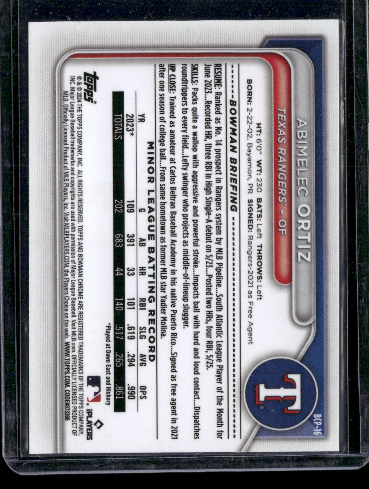 2024 Bowman Chrome Abimelec Ortiz #BCP-16 Mega Box Mojo Refractor 1st Bowman