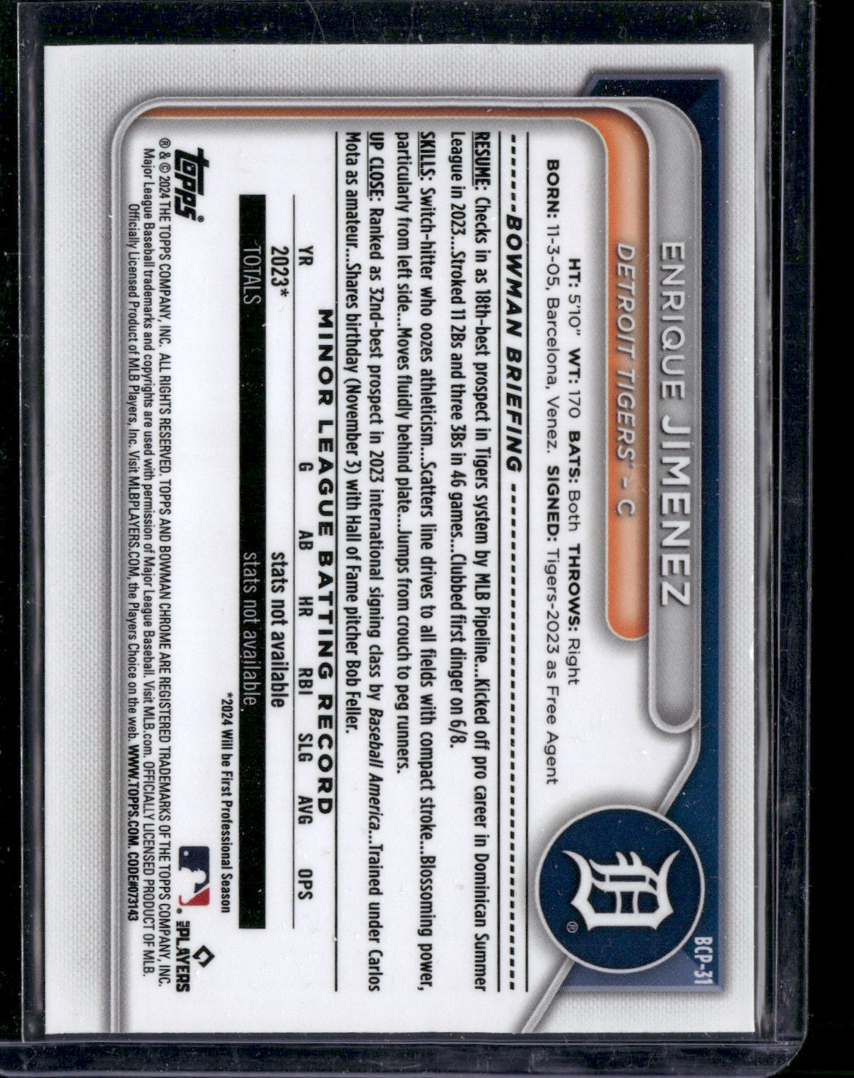 2024 Bowman Chrome Enrique Jimenez #BCP-31 1st Bowman