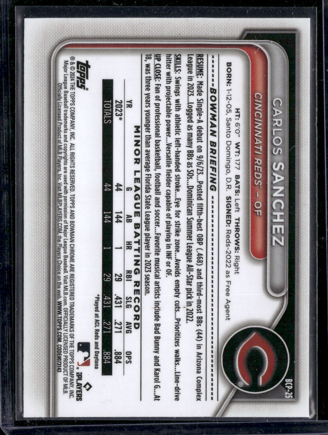 2024 Bowman Chrome Carlos Sanchez #BCP-25 1st Bowman