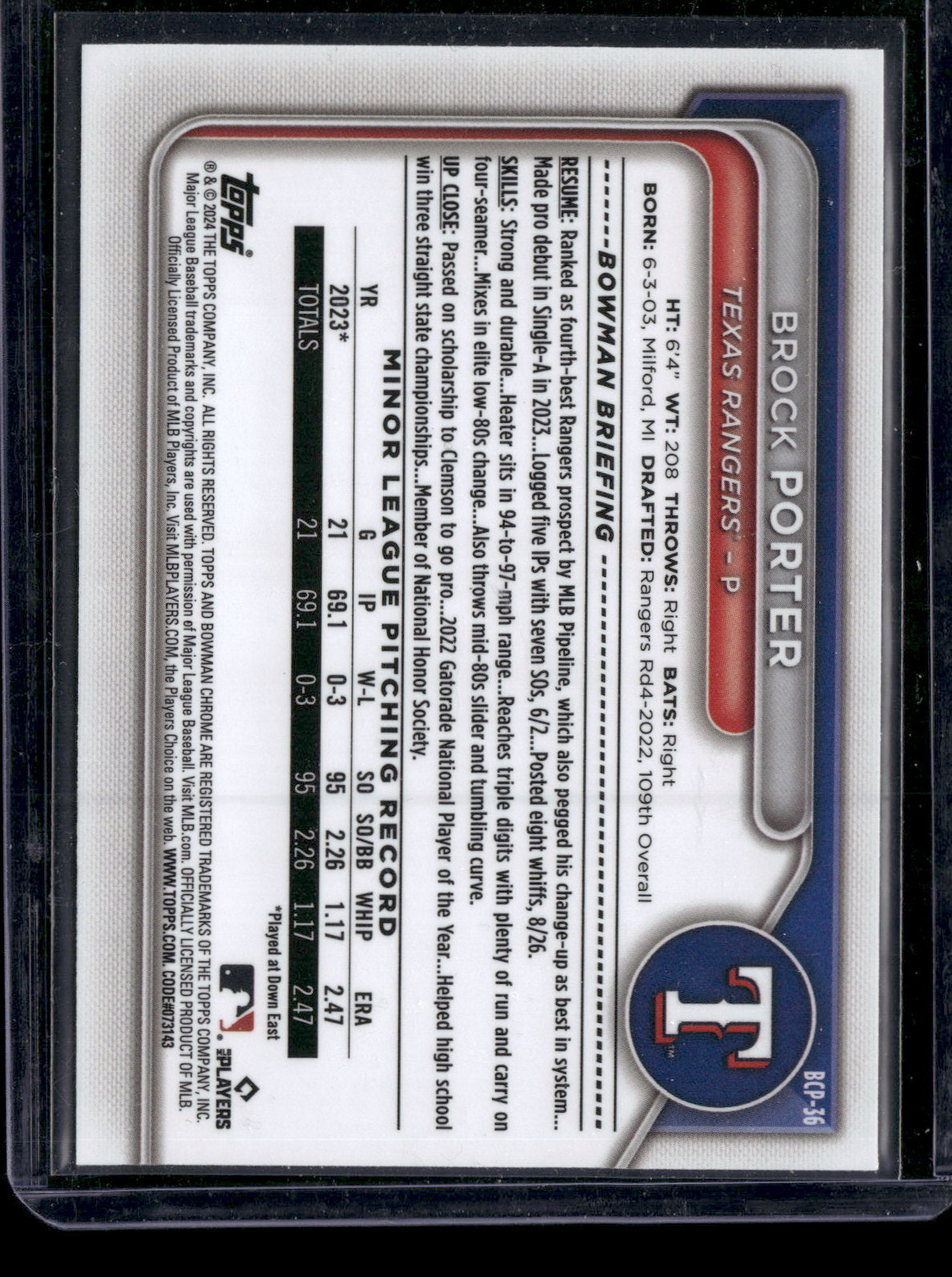 2024 Bowman Chrome Brock Porter #BCP-36 1st Bowman