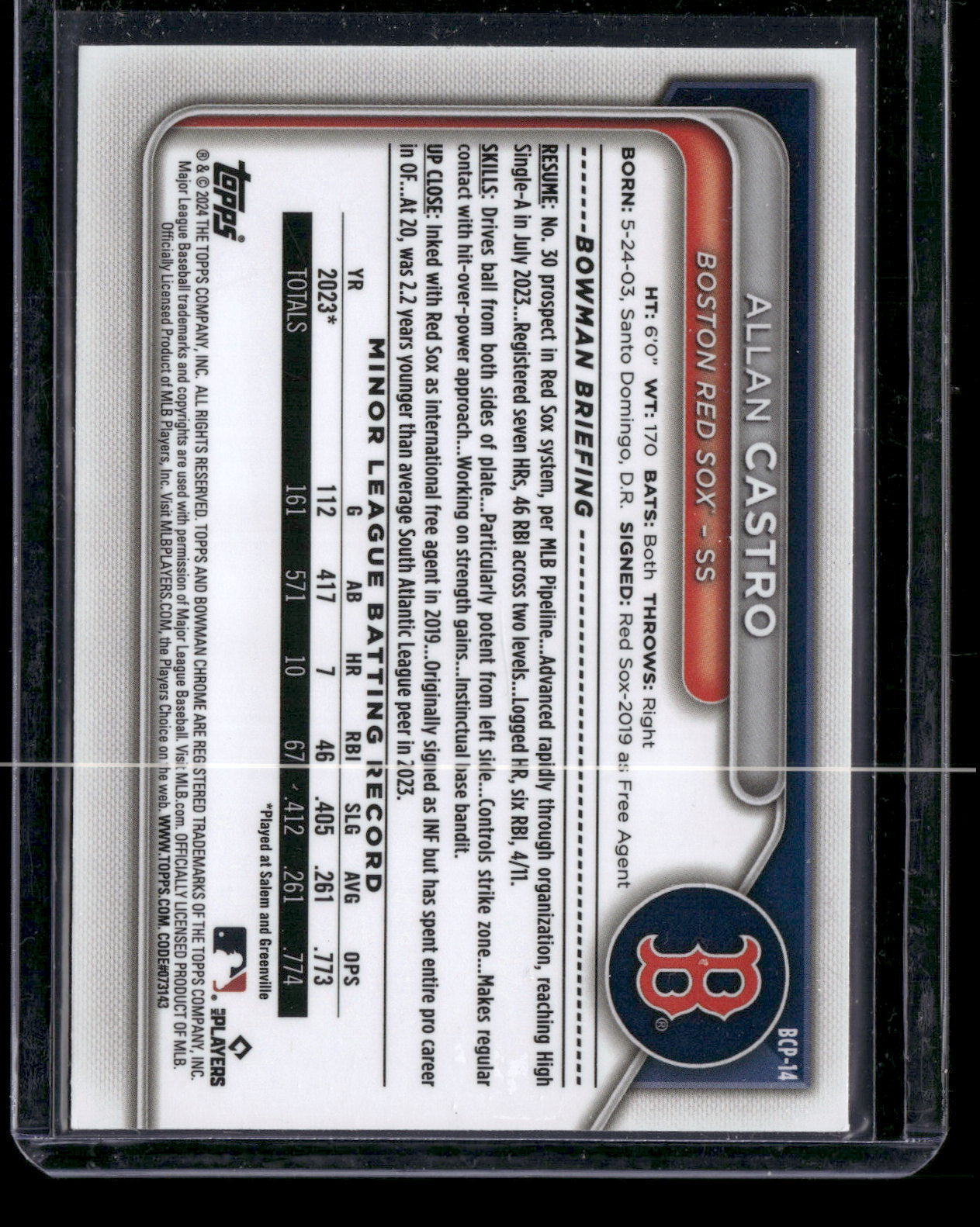2024 Bowman Chrome Allan Castro #BCP-14 1st Bowman