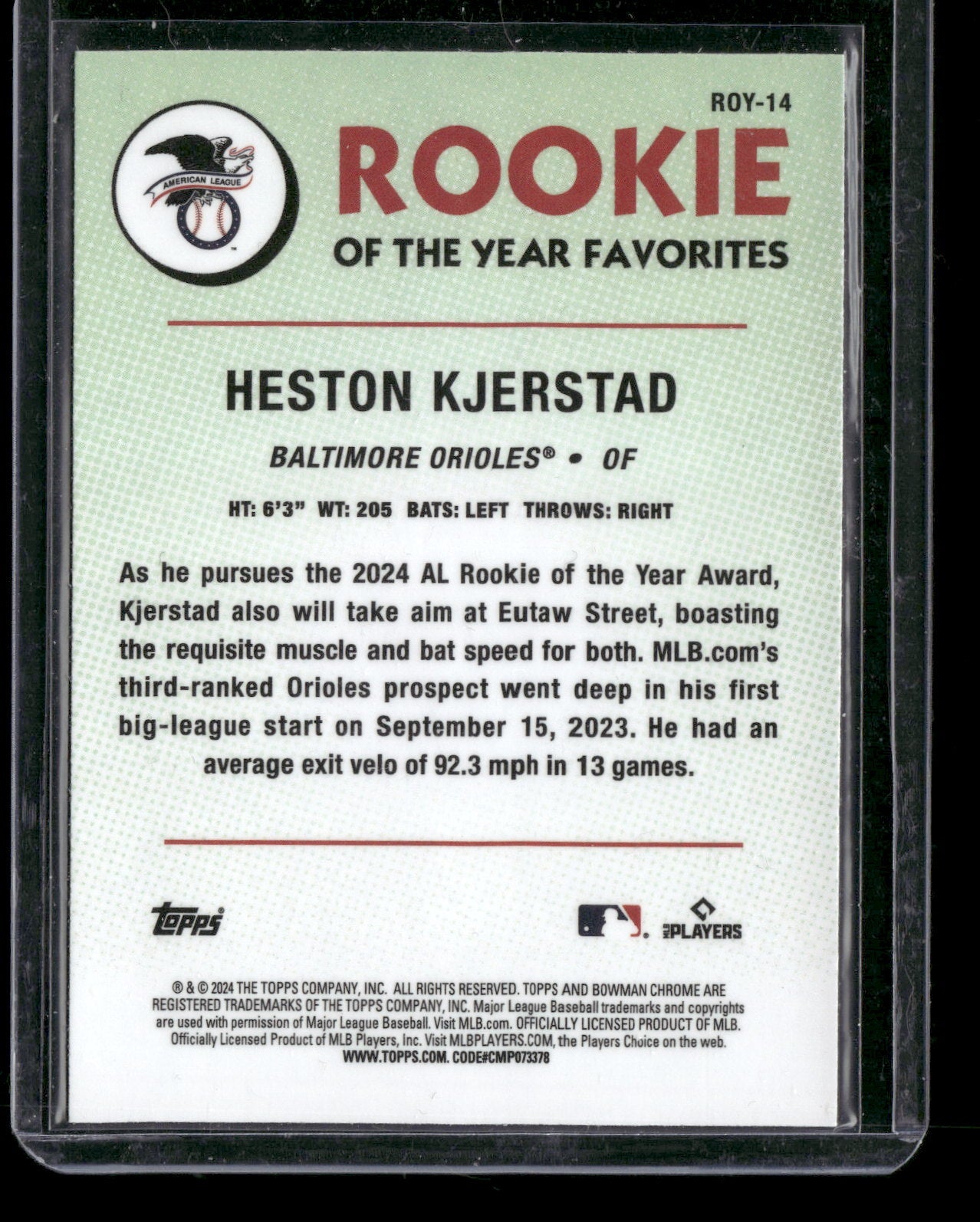 2024 Bowman Chrome Heston Kjerstad #ROY-14 Mega Box Mojo Refractor Rookie of the Year Favorites RC