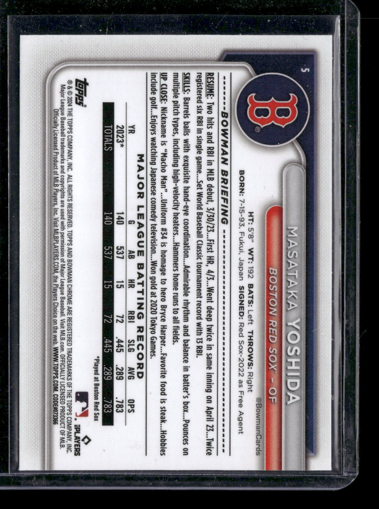 2024 Bowman Chrome Masataka Yoshida #5 Mega Box Mojo Refractor