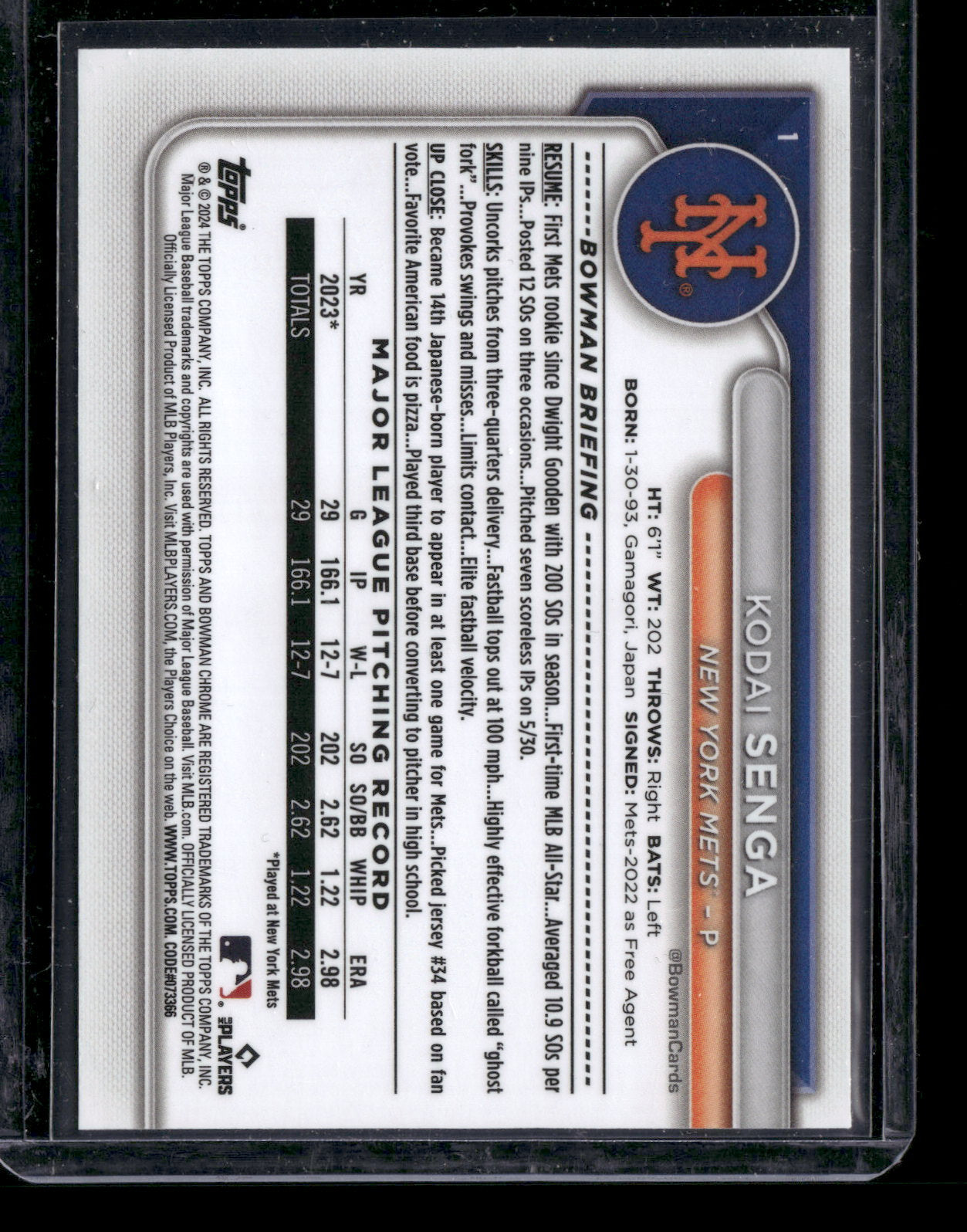 2024 Bowman Chrome Kodai Senga #1 Mega Box Mojo Refractor