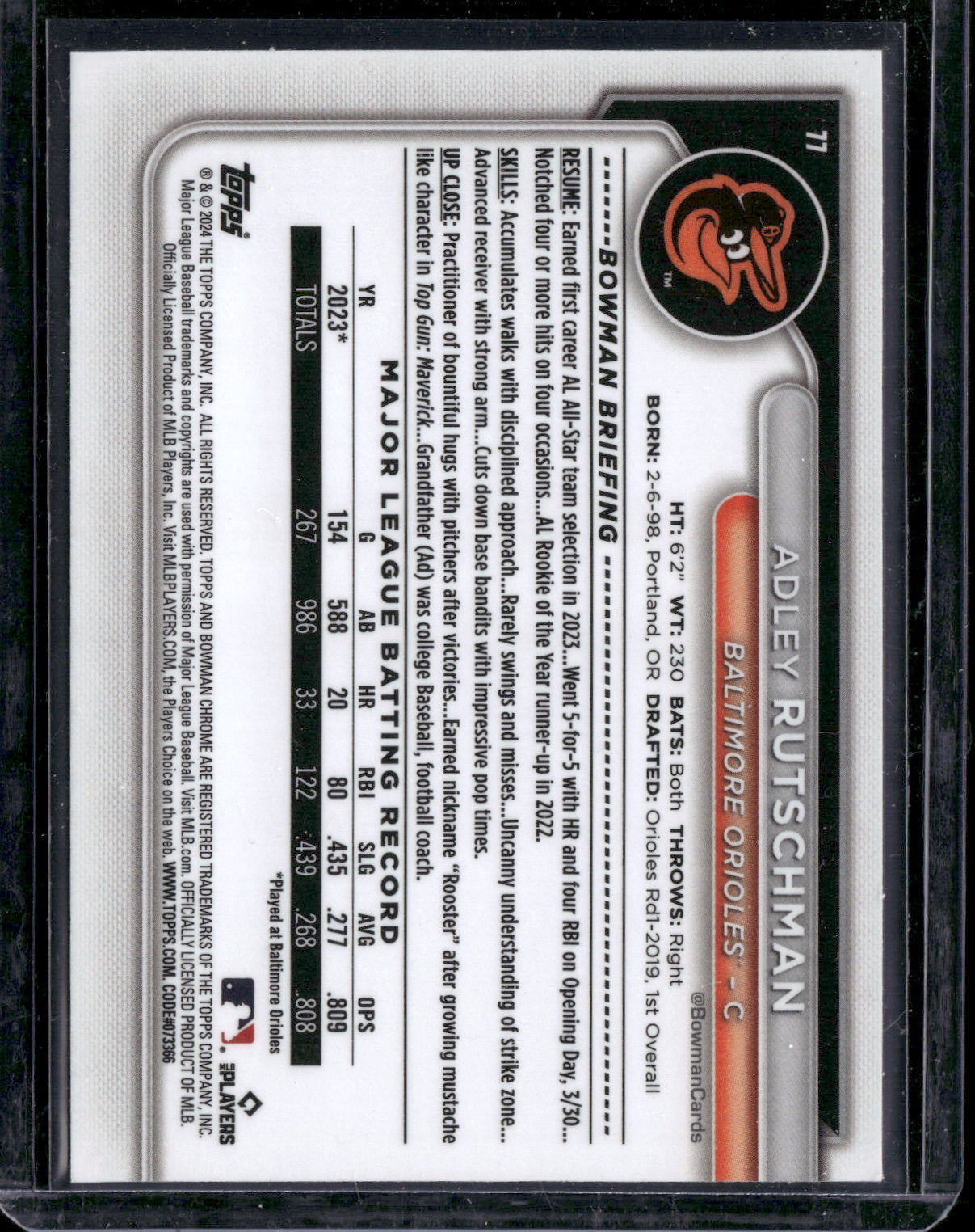 2024 Bowman Chrome Adley Rutschman #77 Mega Box Mojo Refractor