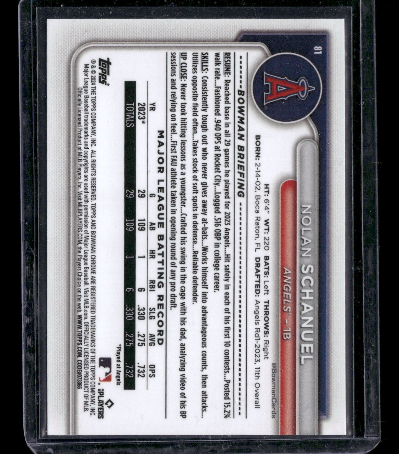 2024 Bowman Chrome Nolan Schanuel #81 Mega Box Mojo Refractor RC
