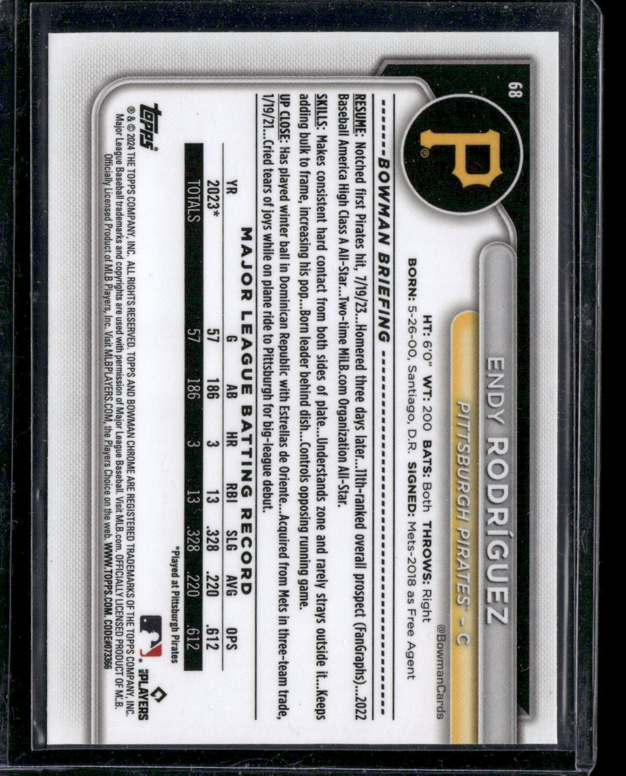 2024 Bowman Chrome Endy Rodríguez #68 Mega Box Mojo Refractor RC