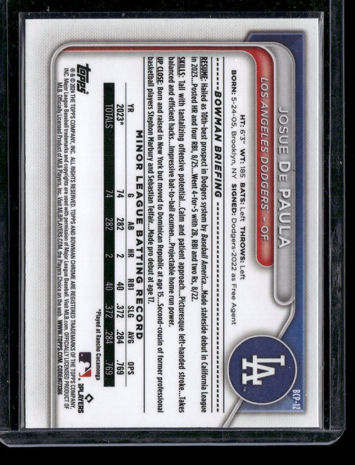 2024 Bowman Chrome Josue De Paula #BCP-12 Mega Box Mojo Refractor