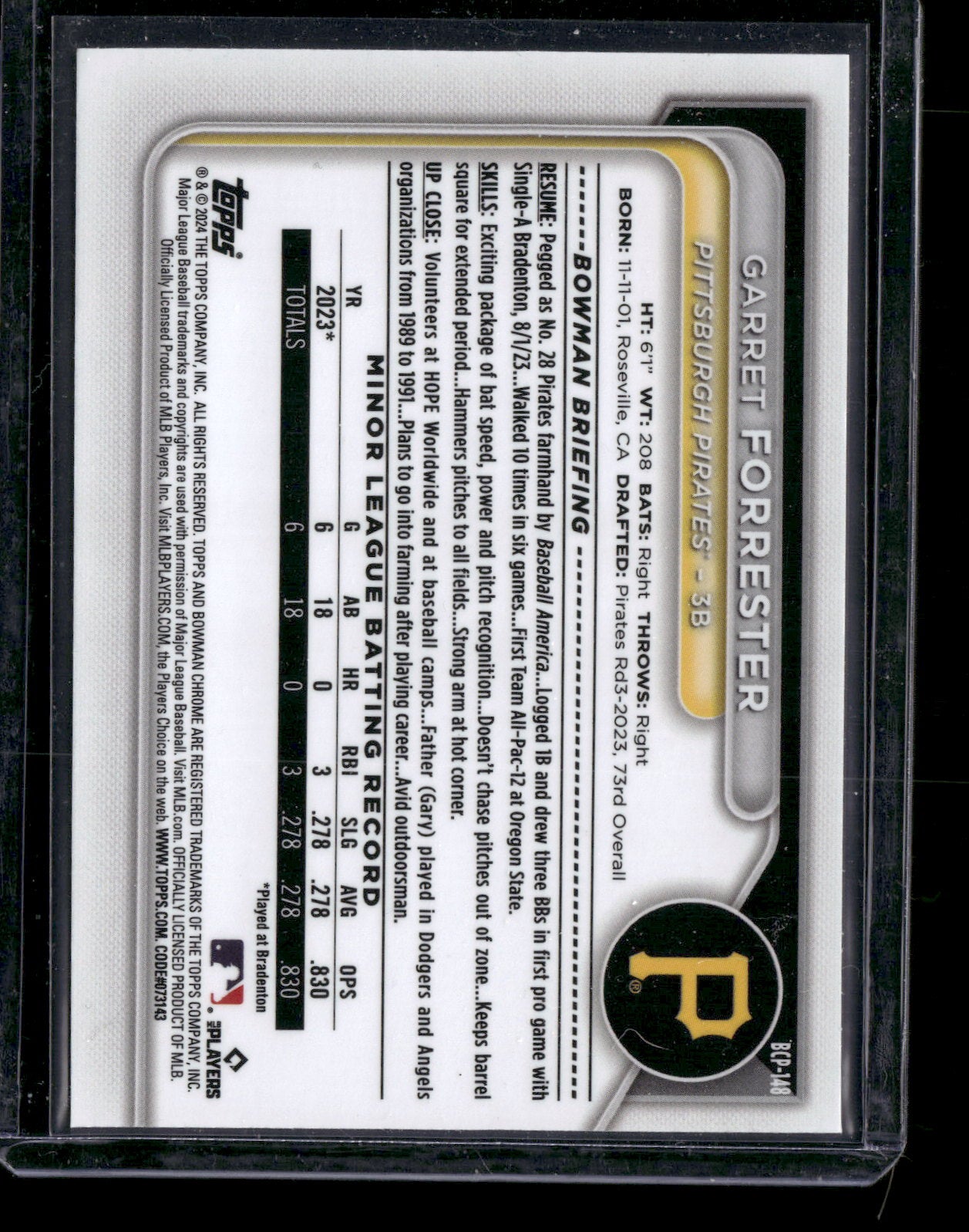 2024 Bowman Chrome Garret Forrester #BCP-148