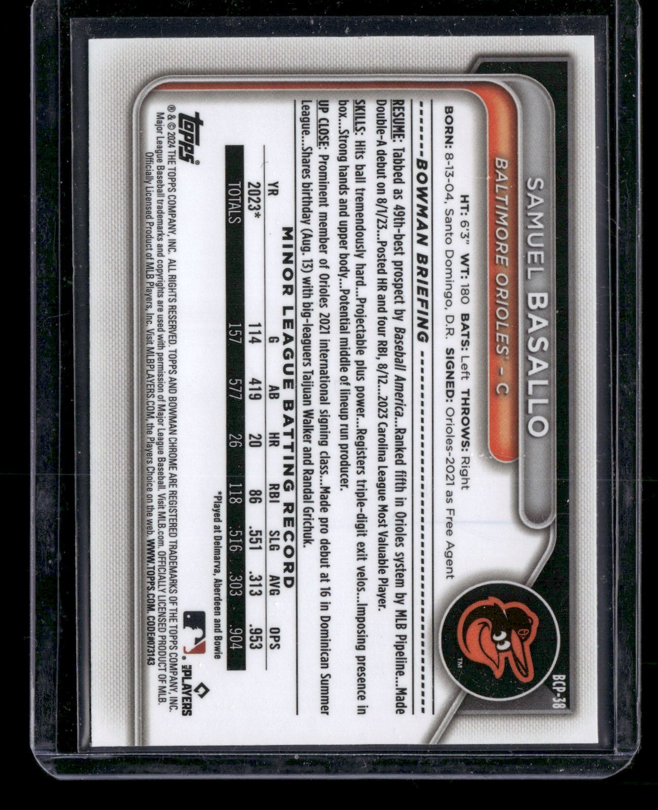 2024 Bowman Chrome Samuel Basallo #BCP-38