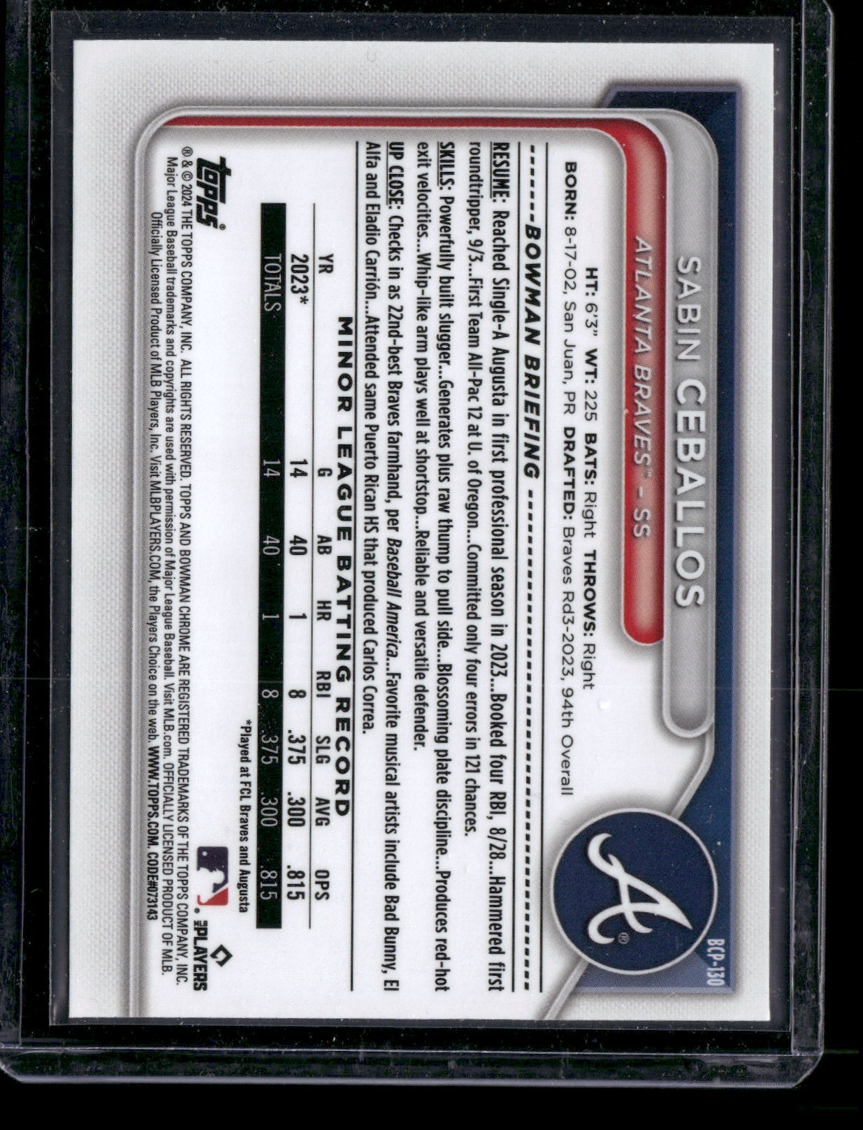 2024 Bowman Chrome Sabin Ceballos #BCP-130