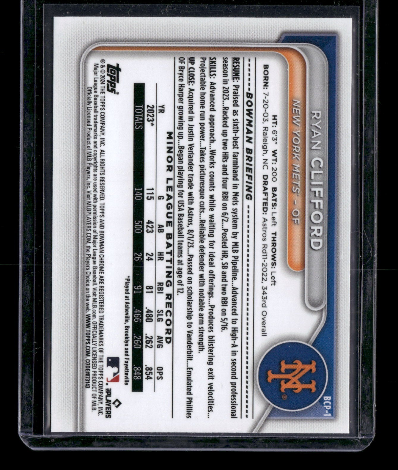 2024 Bowman Chrome Ryan Clifford #BCP-1