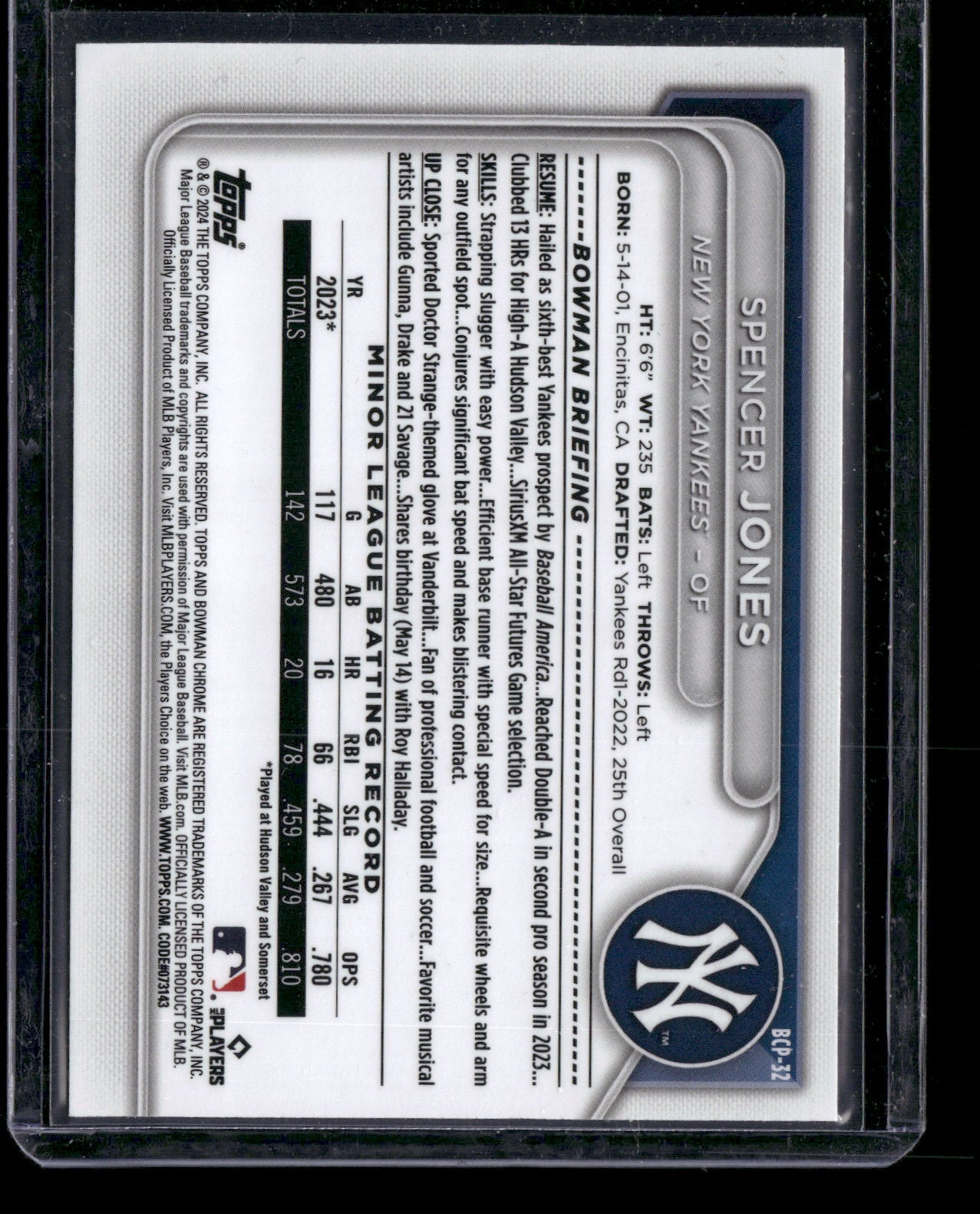 2024 Bowman Chrome Spencer Jones #BCP-32