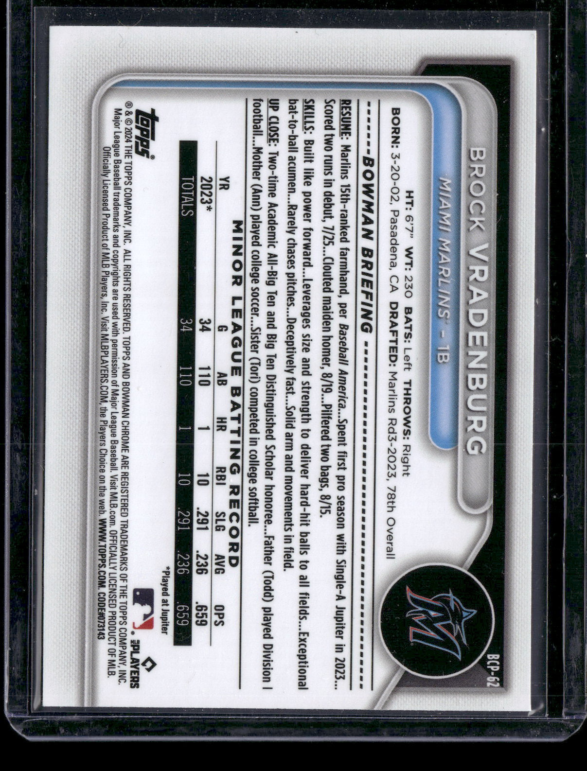 2024 Bowman Chrome Brock Vradenburg #BCP-62