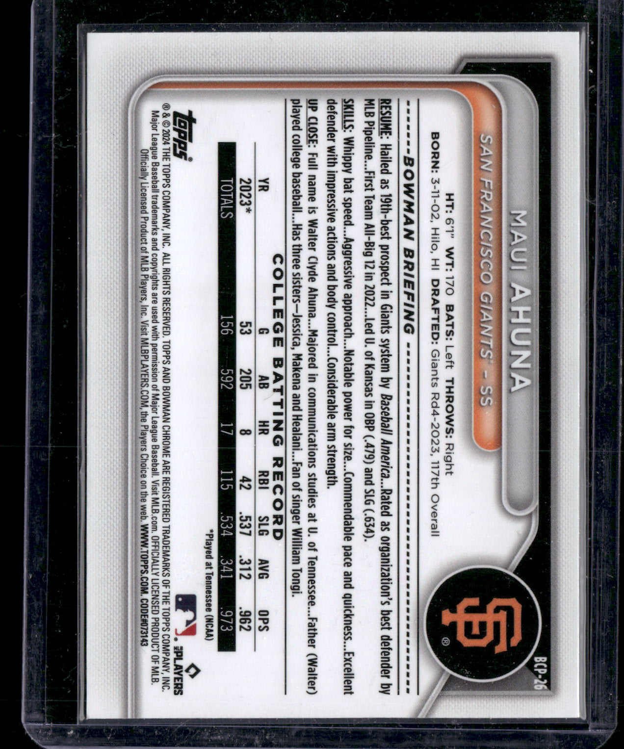 2024 Bowman Chrome Maui Ahuna #BCP-26