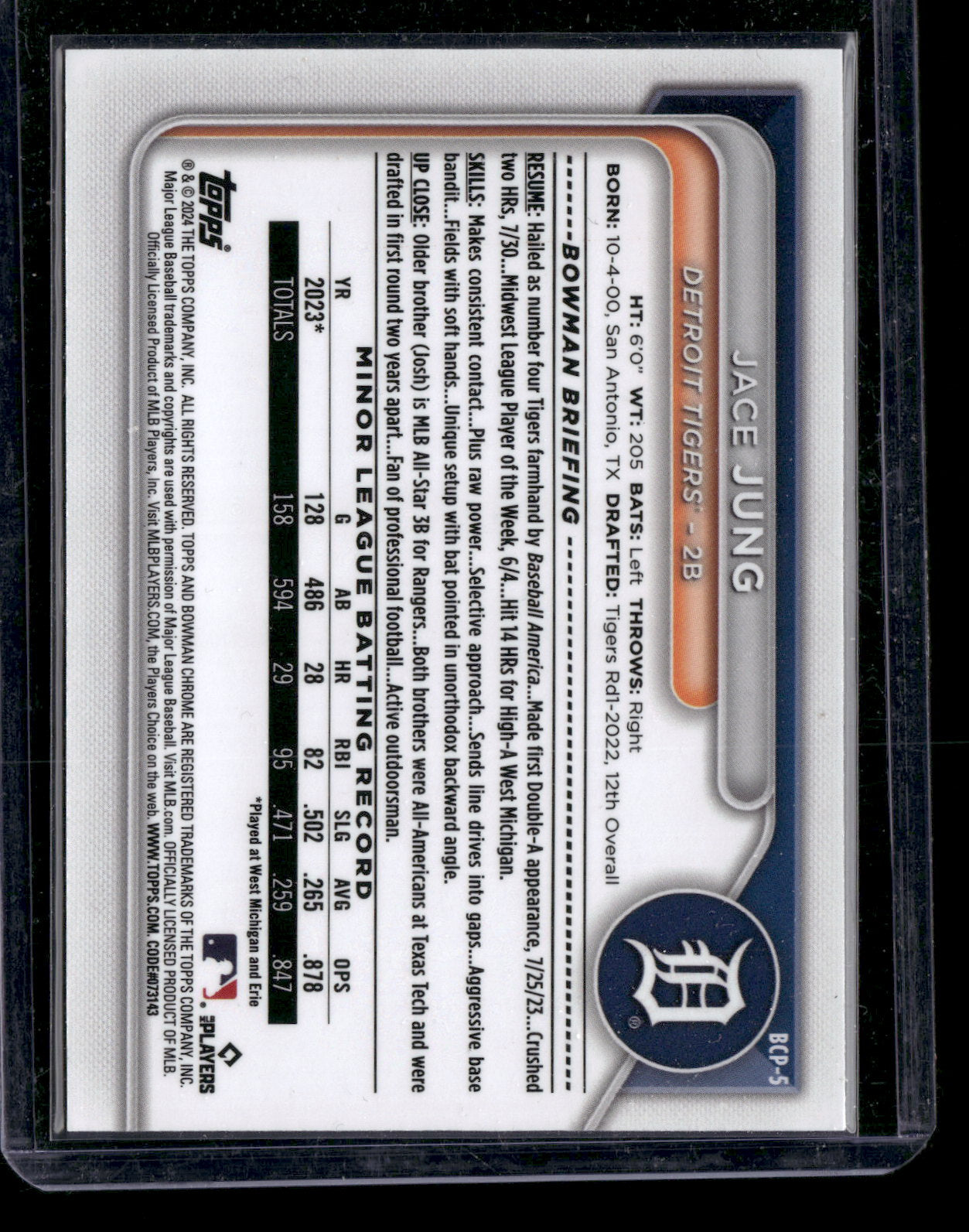 2024 Bowman Chrome Jace Jung #BCP-5
