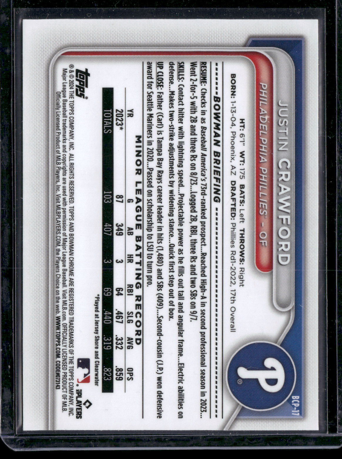 2024 Bowman Chrome Justin Crawford #BCP-17