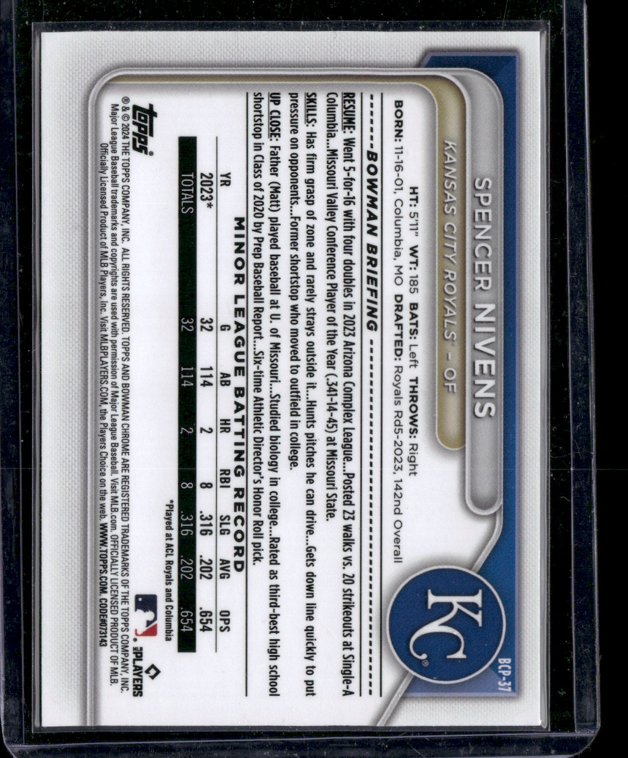 2024 Bowman Chrome Spencer Nivens #BCP-37