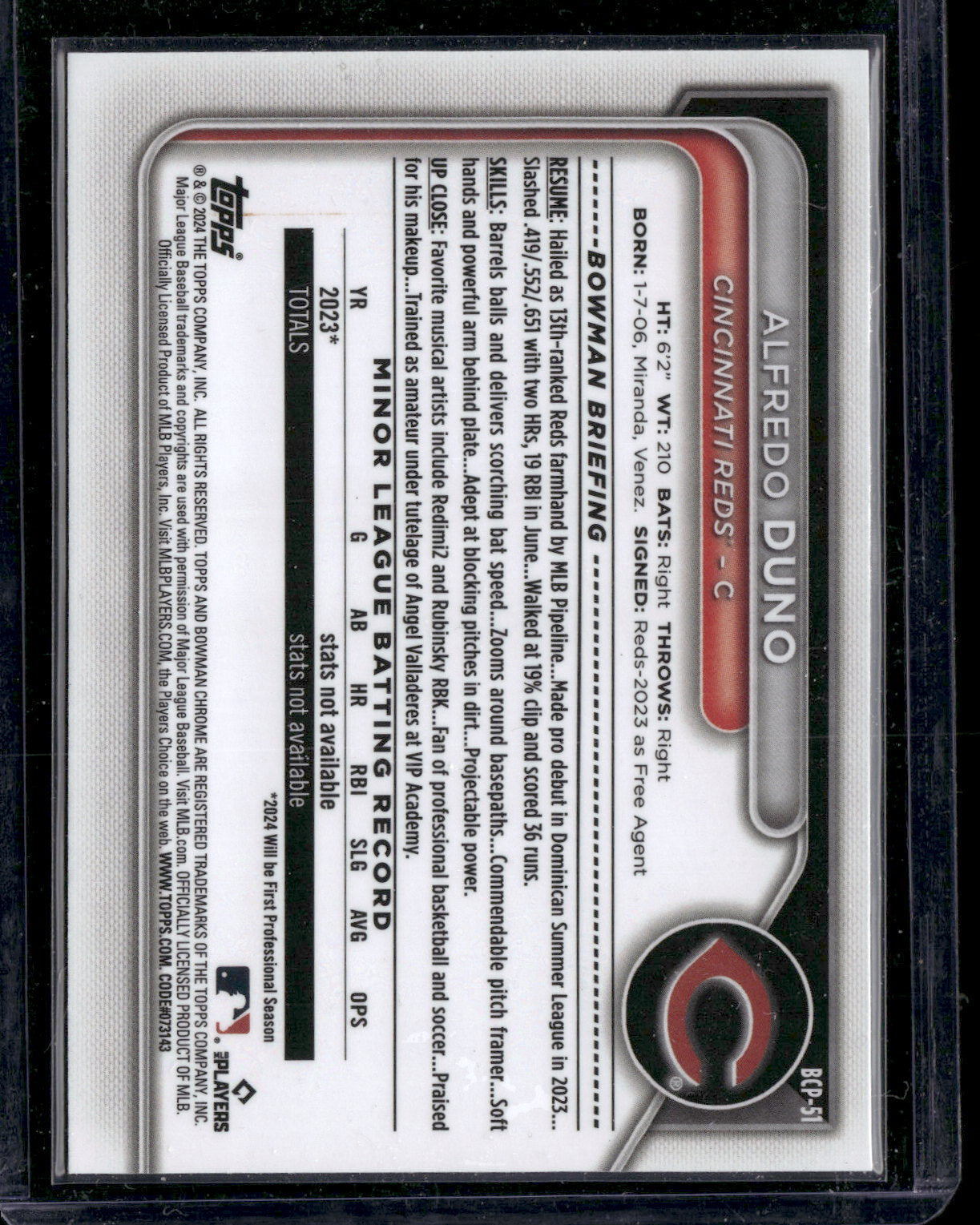 2024 Bowman Chrome Alfredo Duno #BCP-51