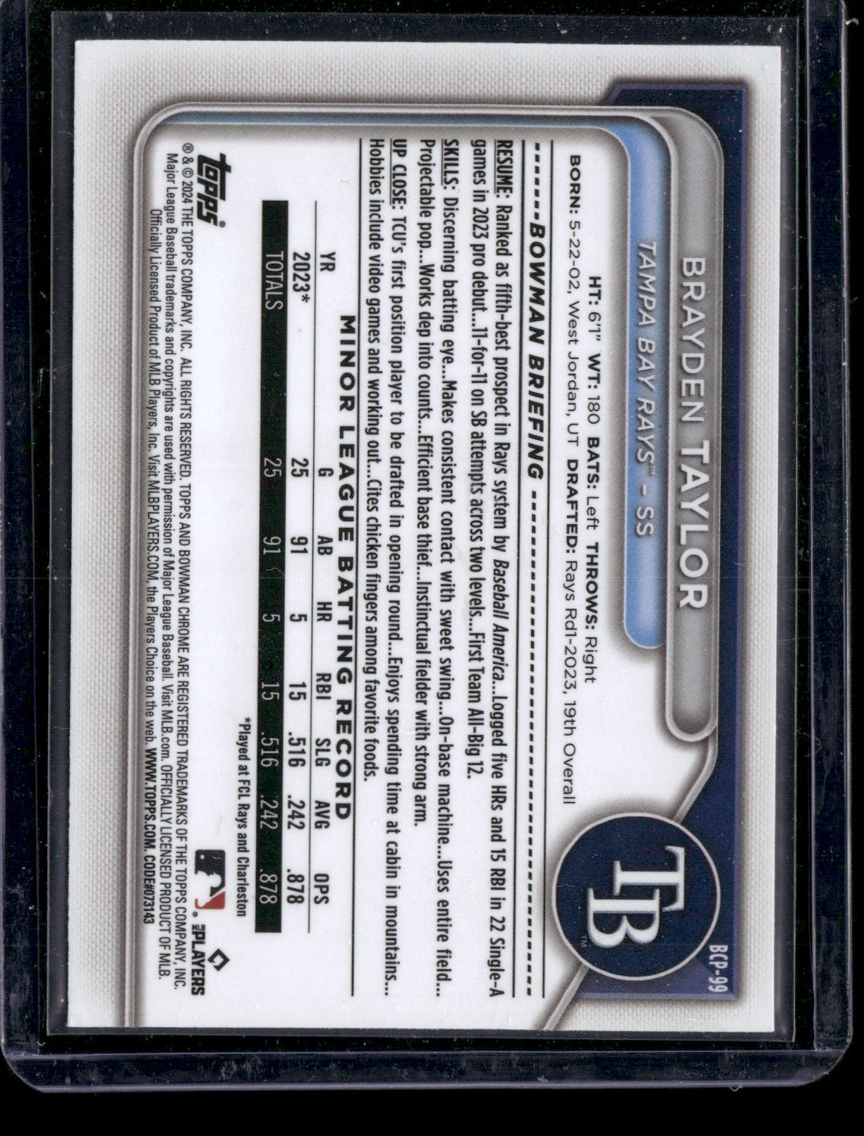2024 Bowman Chrome Brayden Taylor #BCP-99