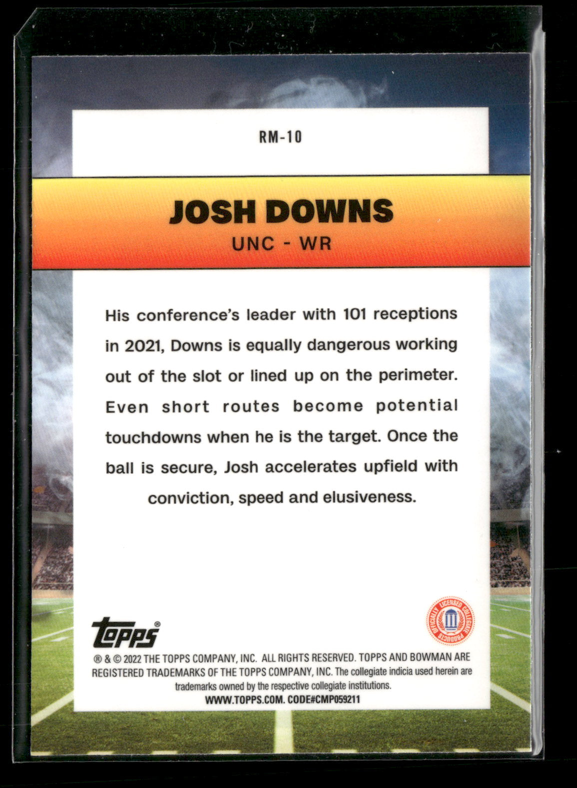 2022 Bowman Chrome University Football Josh Downs #RM-10 Ramblin’ Man