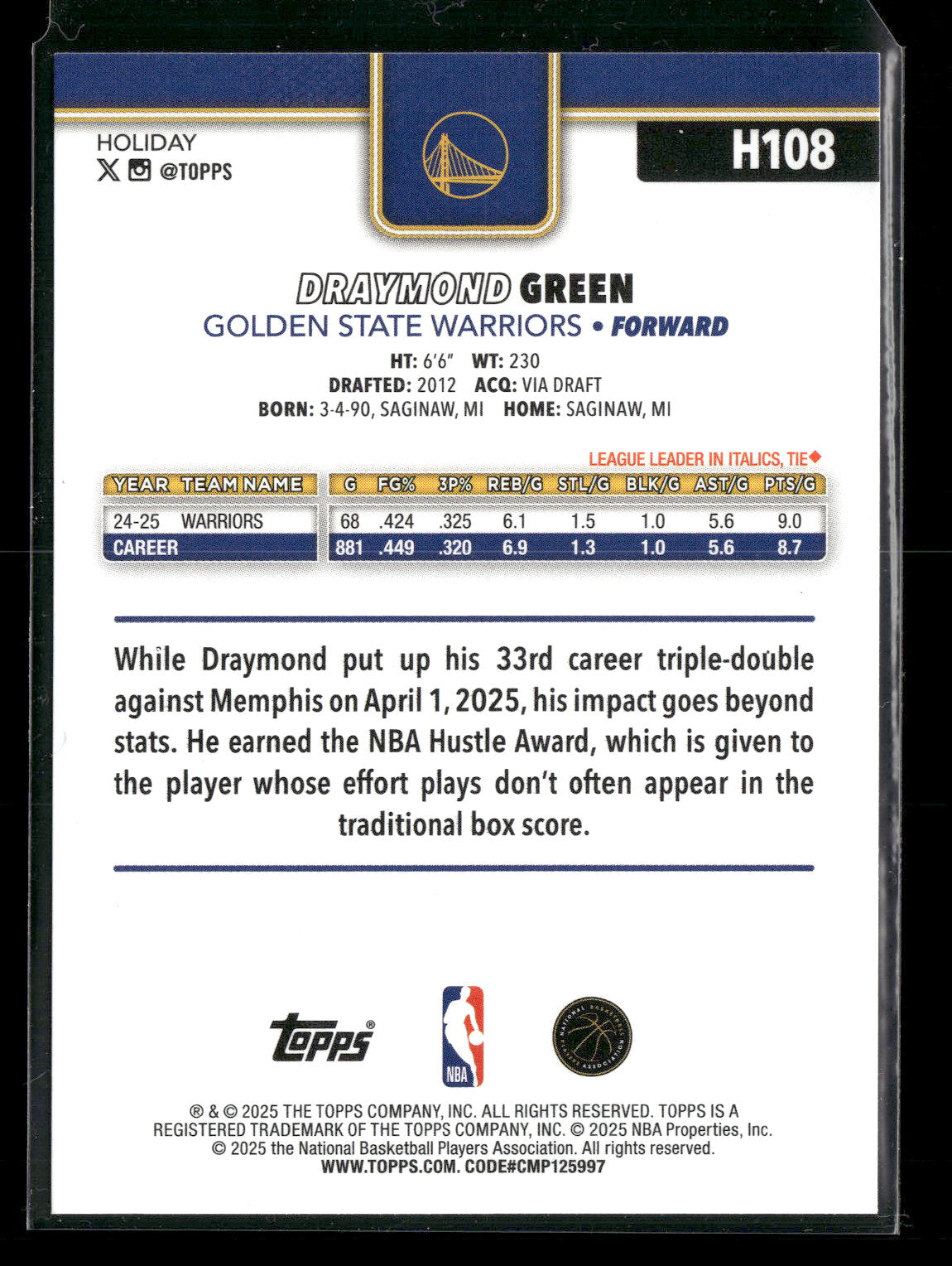 2025-26 Topps Holiday Basketball Draymond Green #H108