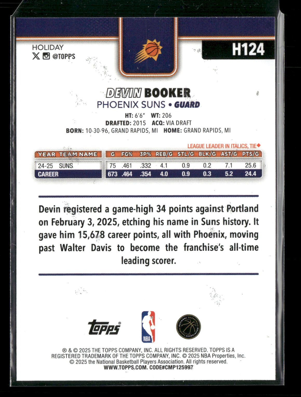 2025-26 Topps Holiday Basketball Devin Booker #H124